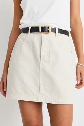 Friction Free Elasticized Hem Sunny Soft Ivory Mini Denim Skirt