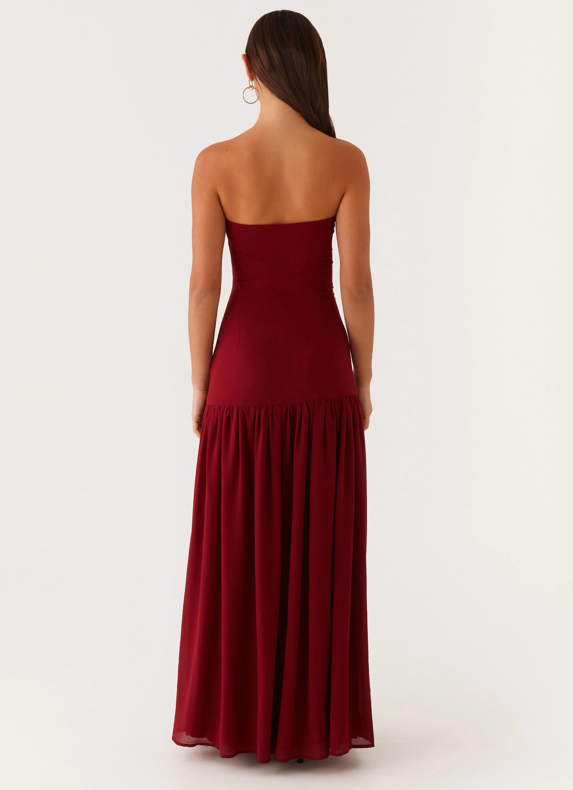 Nature Bloom Floral Swing Eden Strapless Maxi Dress - Maroon