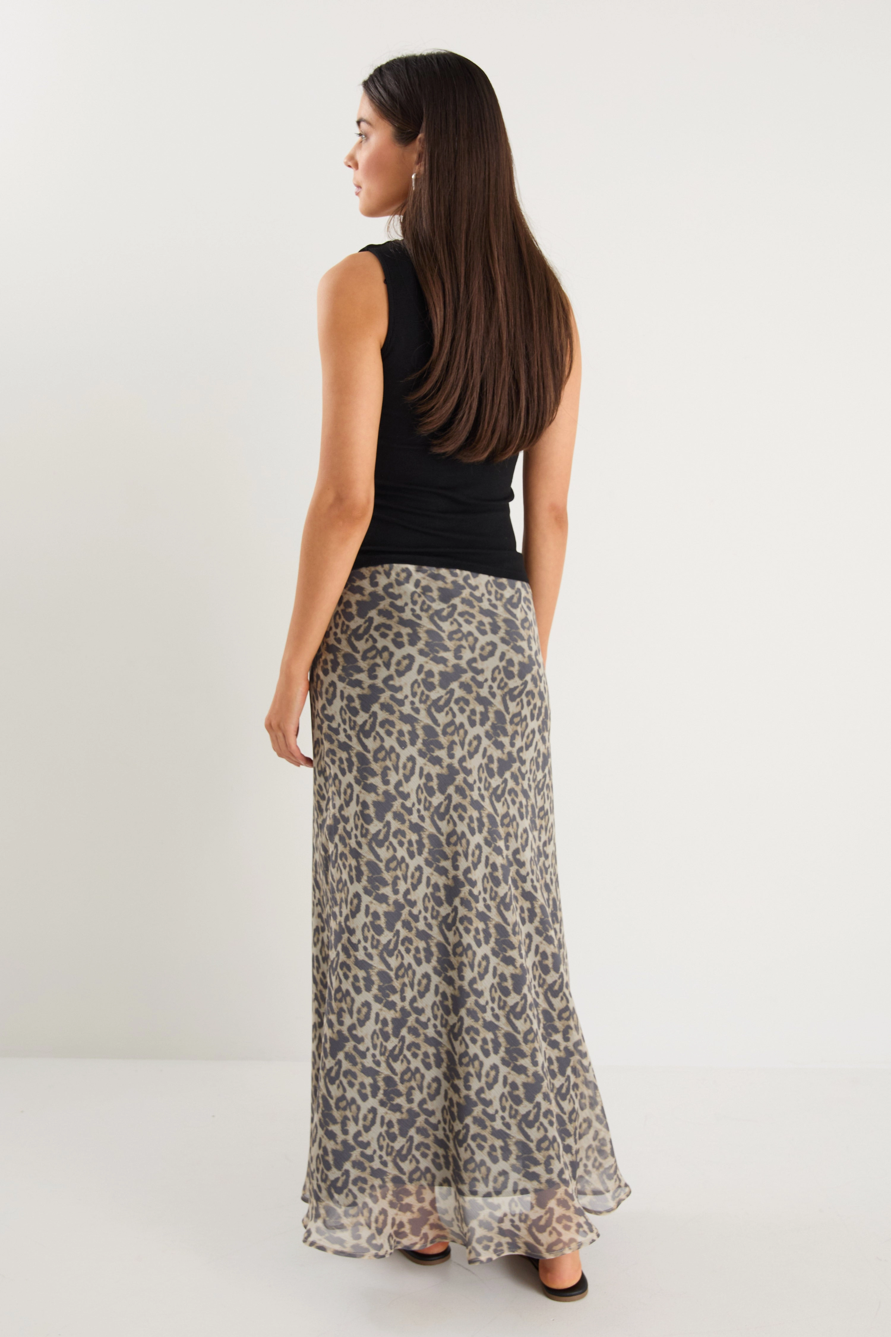 Gradual Leopard Print Bias Maxi Skirt Seasonal Drop Matte Texture