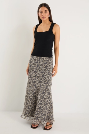 Gradual Leopard Print Bias Maxi Skirt Soft Tones