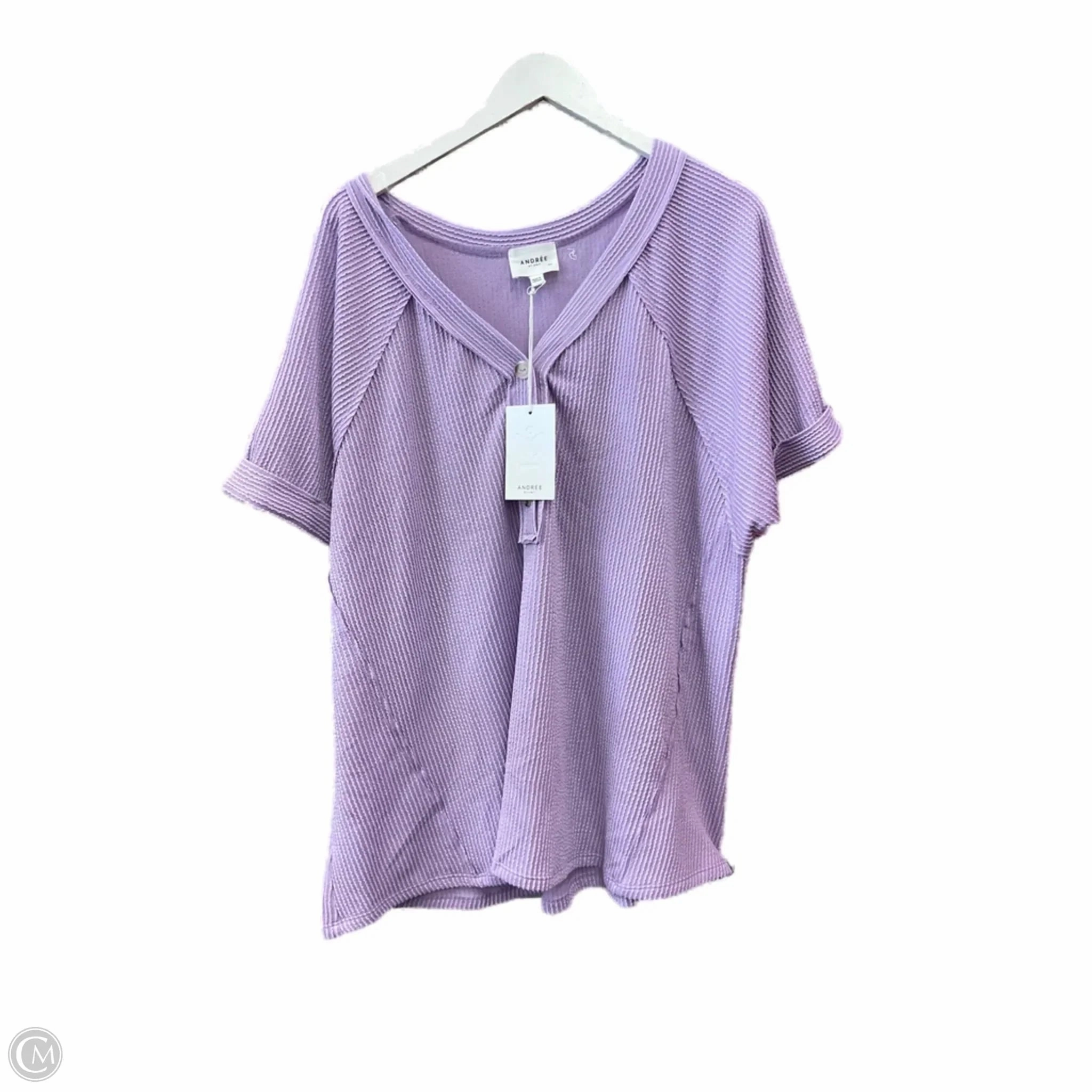 Durable Knit Structure Top Short Sleeve By Andree By Unit In Purple, Size: 2x