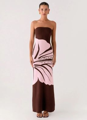 Tall Girl Fashionable Cut Jala Strapless Knit Maxi Dress - Espresso Meadow