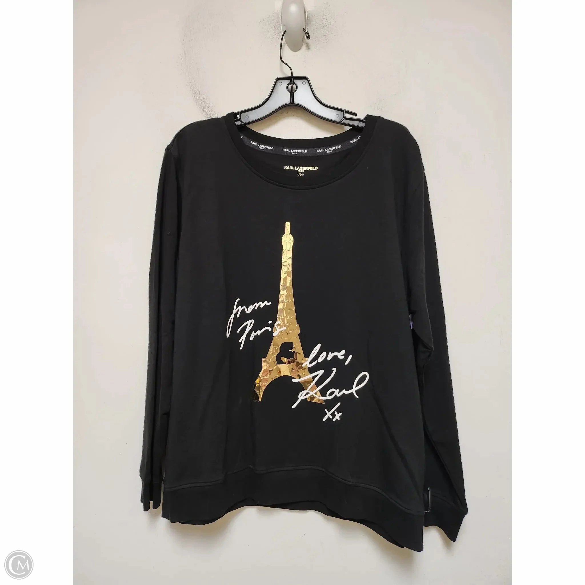 Sweater Designer By Karl Lagerfeld In Black & Gold, Size: L Eco Friendly Knitwear Casual Wear Fit