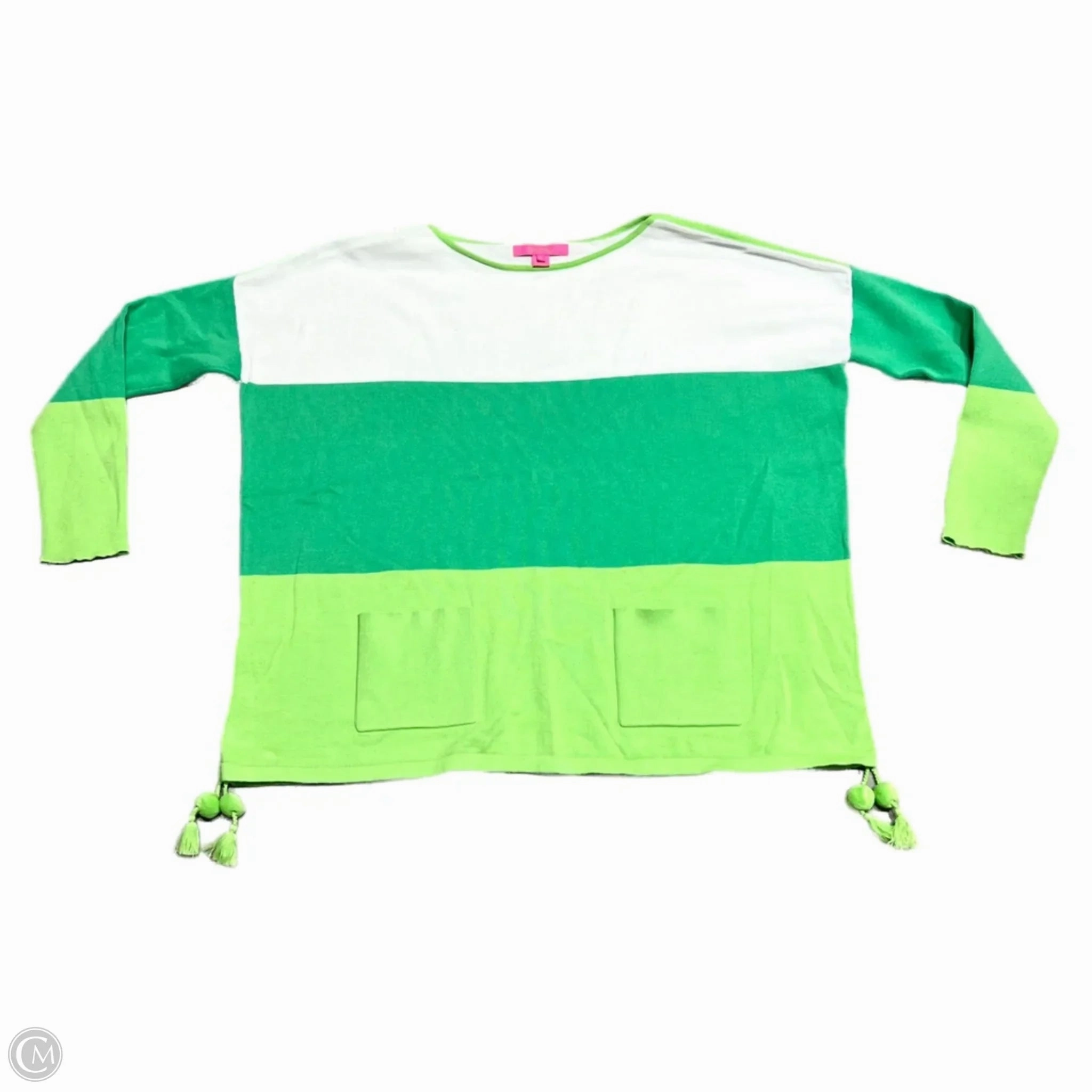 Light Reflective Yarn Sweater Designer By Lilly Pulitzer In Green & White, Size: M