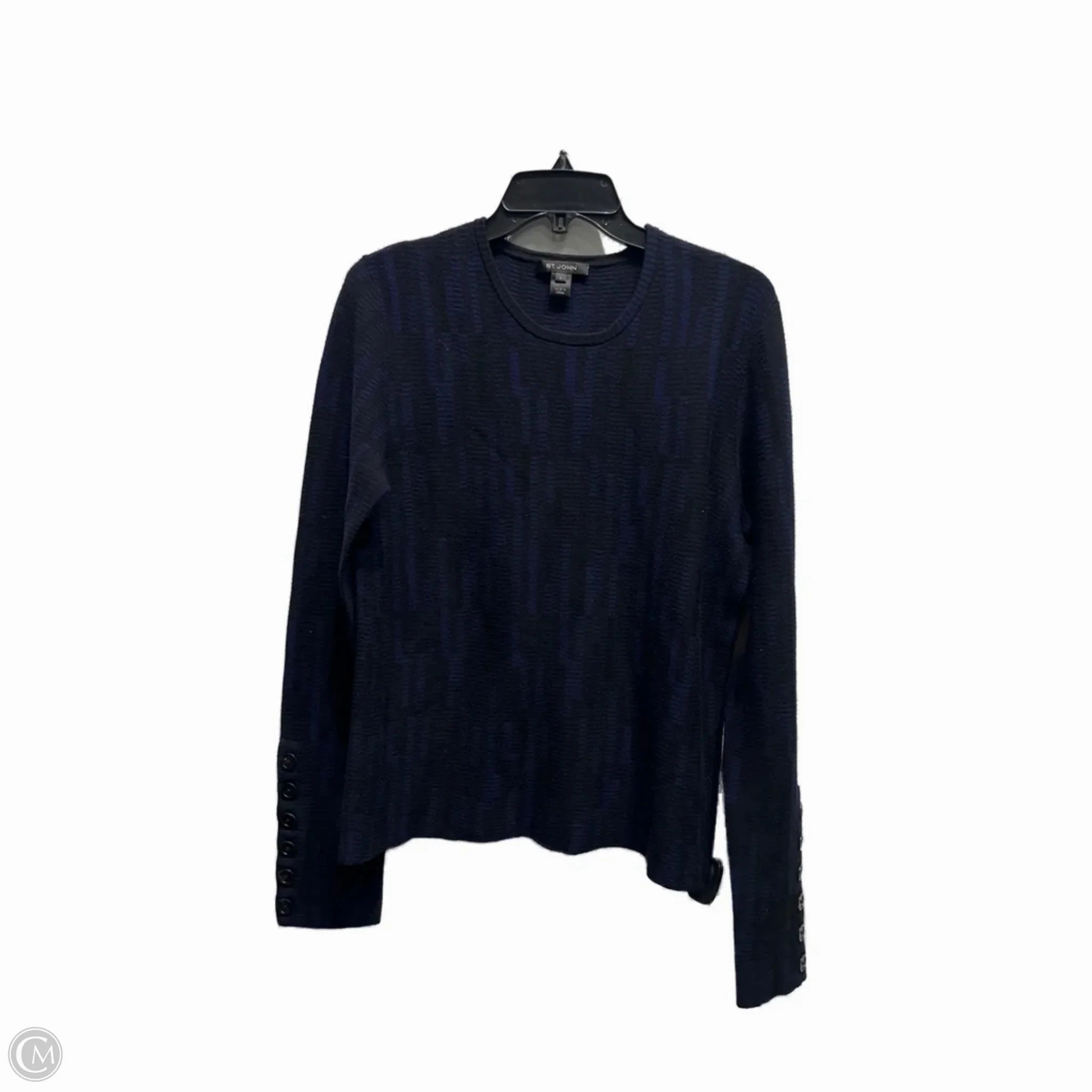 Sweater Luxury Designer By St John Collection In Black & Blue, Size: L Soft Comfort Fit