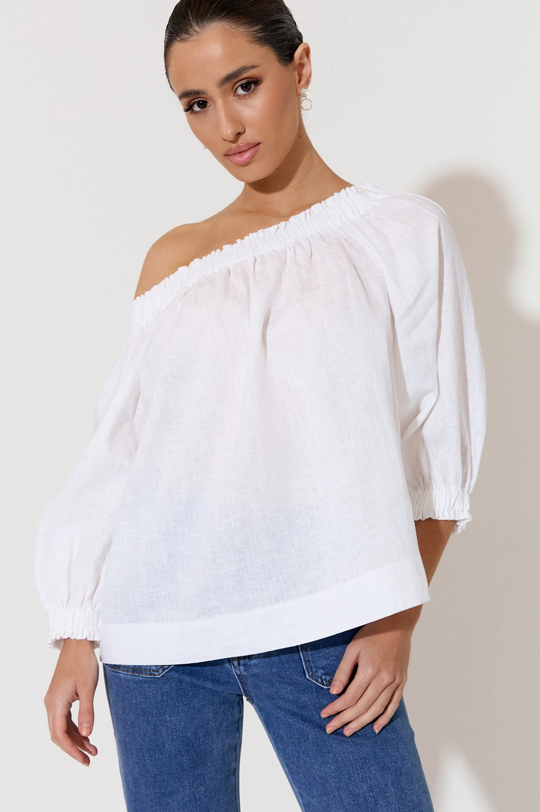 Crystal White Linen Off The Shoulder Top NonRestrictive LaserCutVents