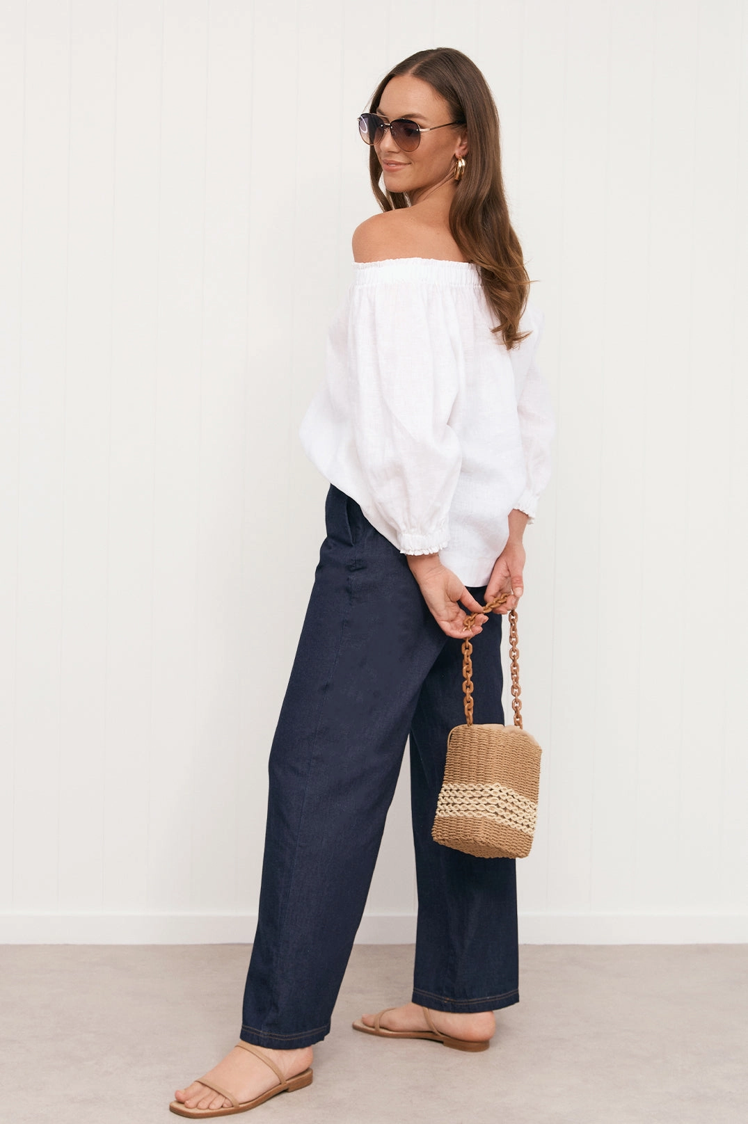 BreathableMaterial Fade Resistant Coating Crystal White Linen Off The Shoulder Top