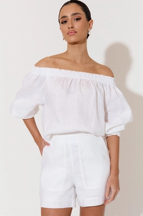 Crystal White Linen Off The Shoulder Top MicrofiberTech LayeredStyling