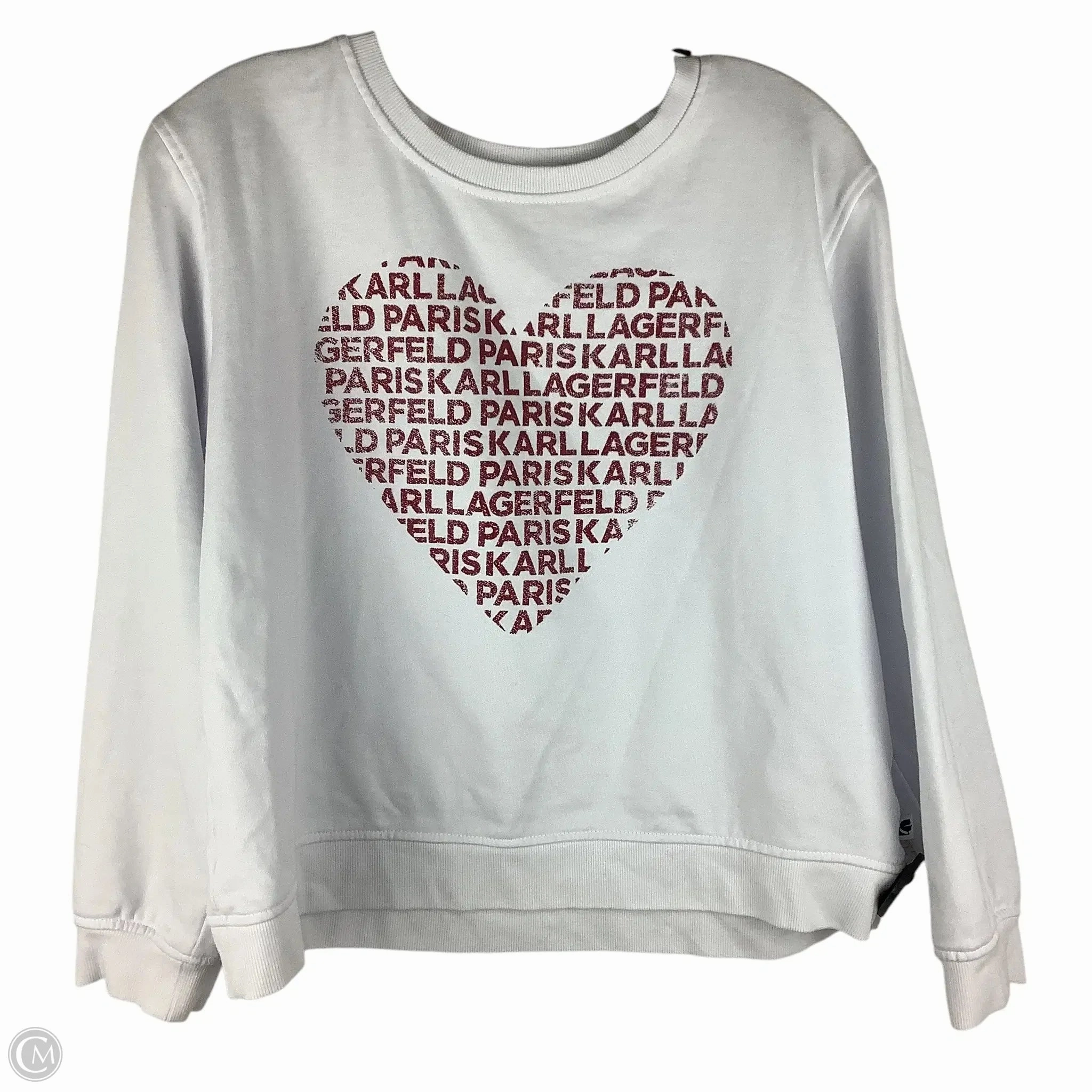 V neck Sweatshirt Designer By Karl Lagerfeld In White, Size: L