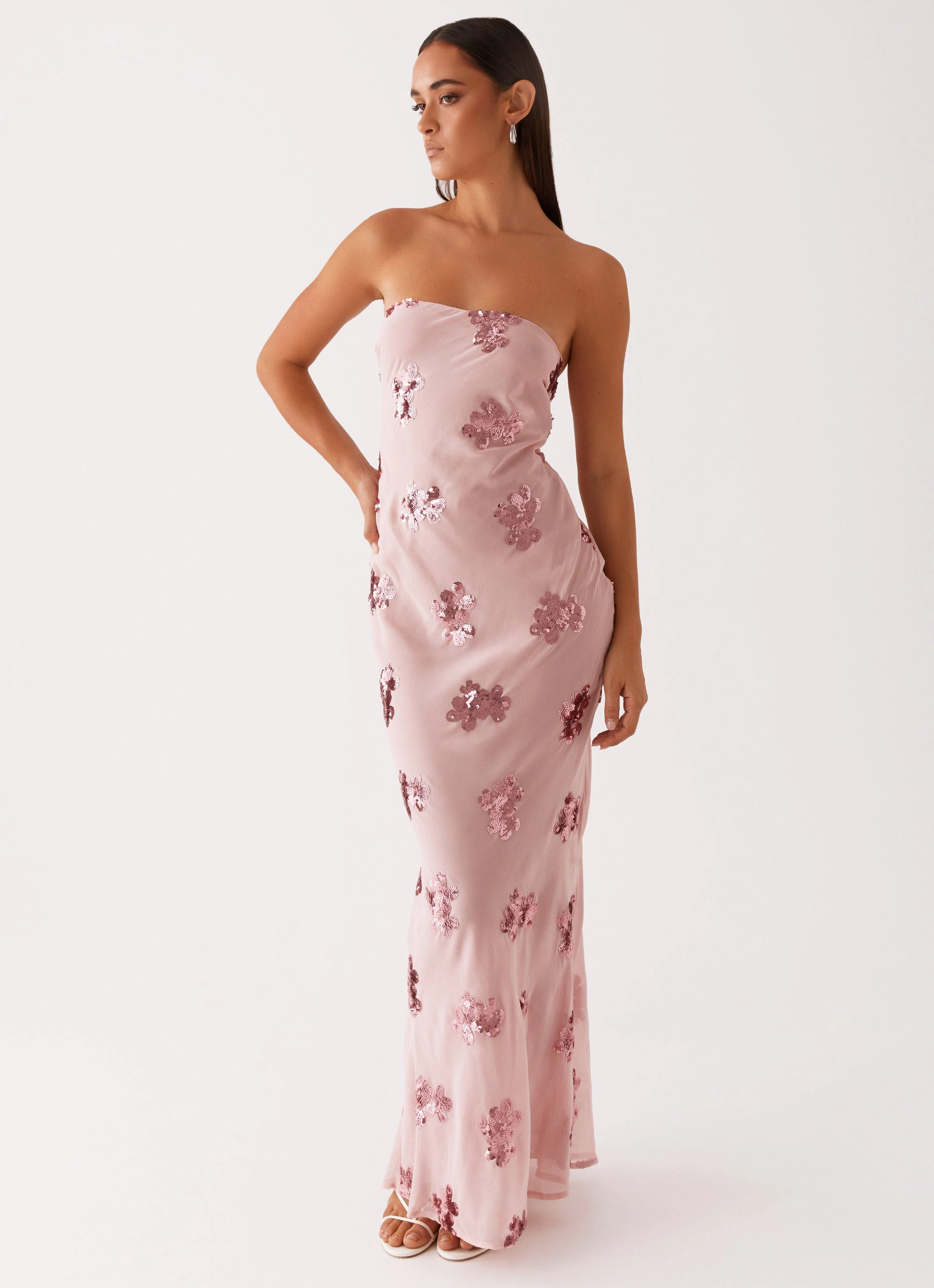 Crystal-Detail Sweet Escape Sequin Maxi Dress - Baby Pink