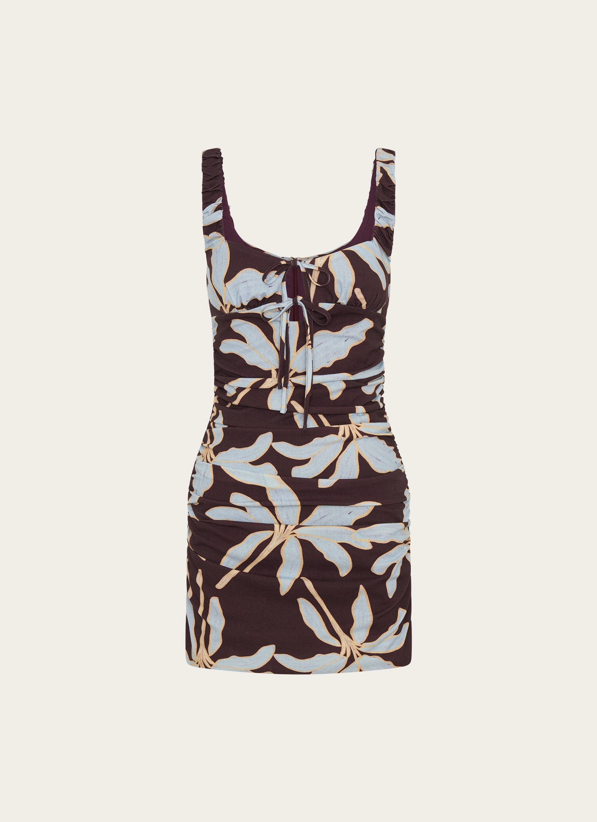 Calm Tone Olive Fresh Sweet Melody Ruched Mini Dress - Opulent Brown