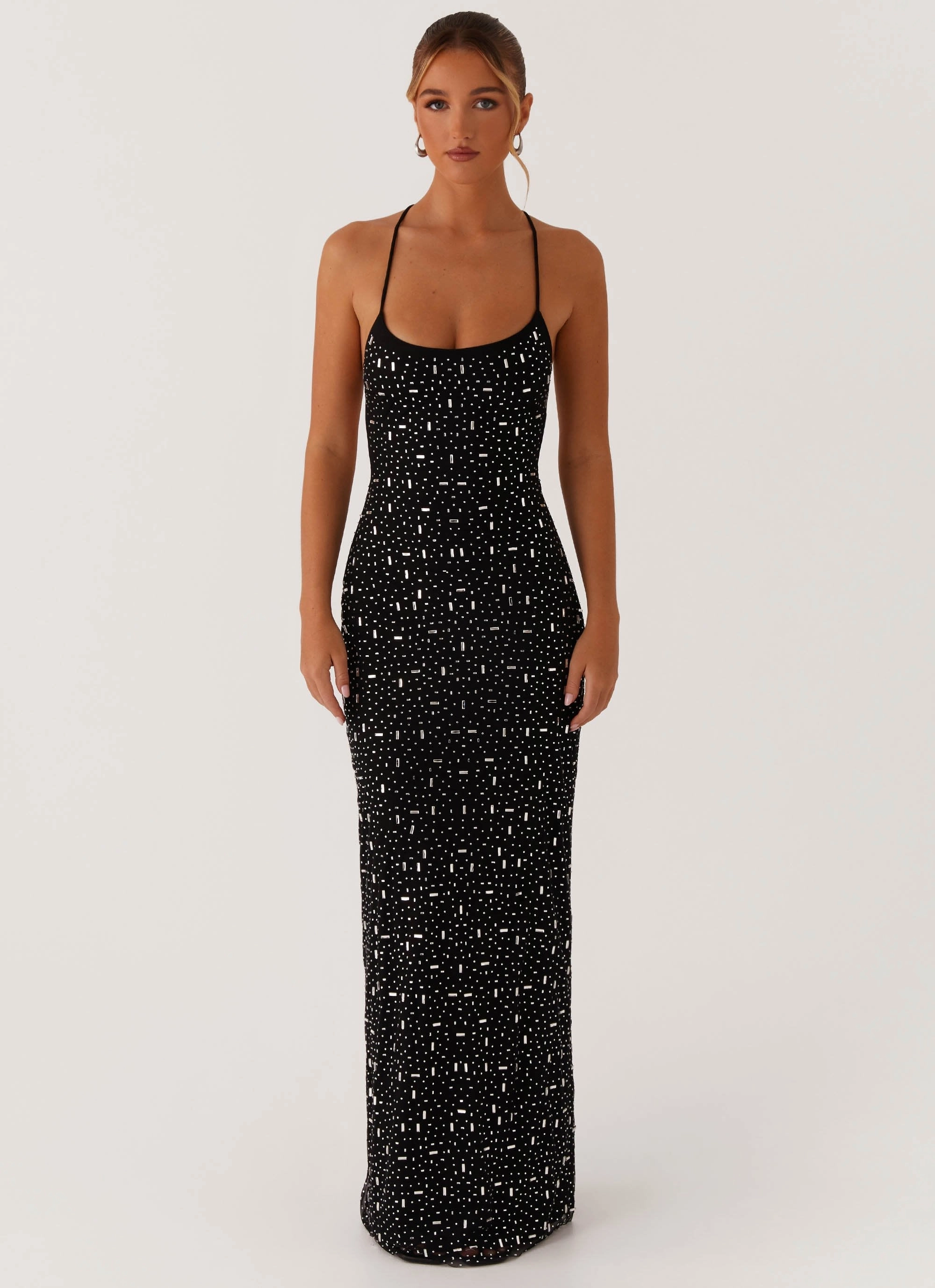 Cressida Rhinestone Mesh Maxi Dress - Black Light Flow Body Flow