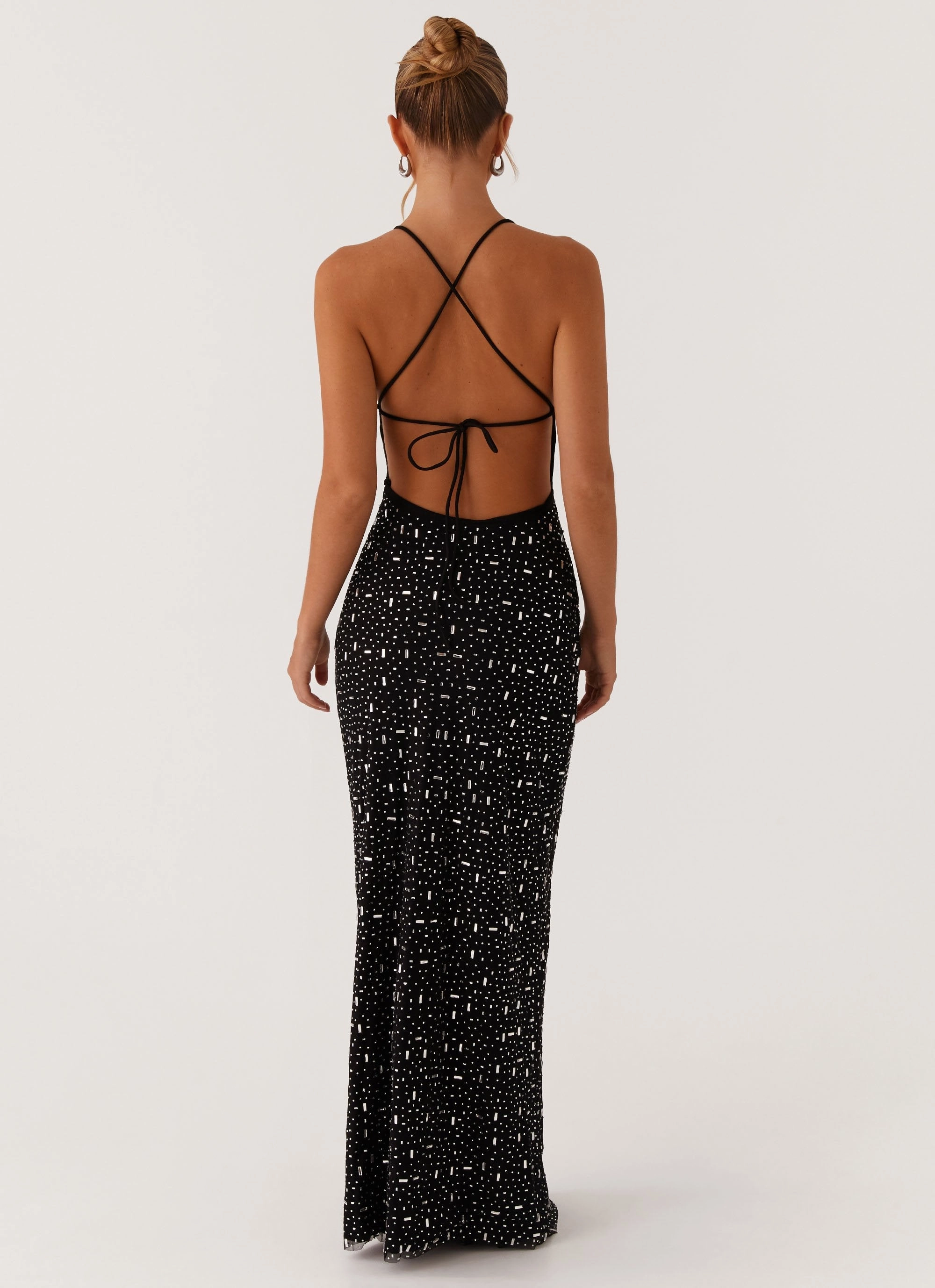 Cressida Rhinestone Mesh Maxi Dress - Black SoftTouchTexture Shine Finish