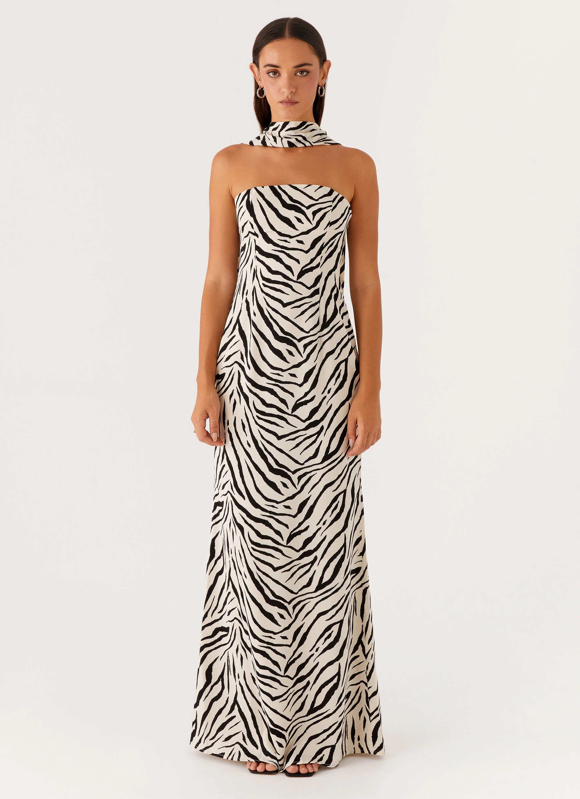 Versatile sundress Love Blend Jigsaw Strapless Maxi Dress - Zebra