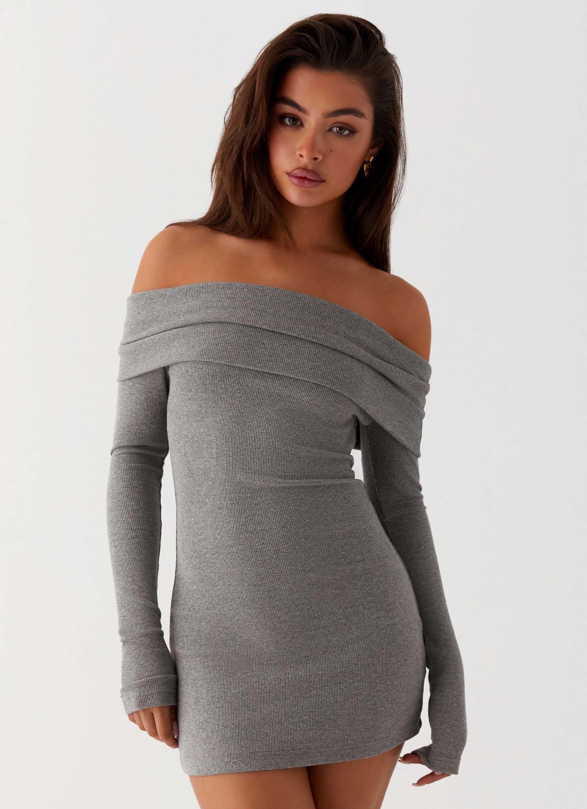 Tanzia Knit Mini Dress - Charcoal Vibrant evening gown