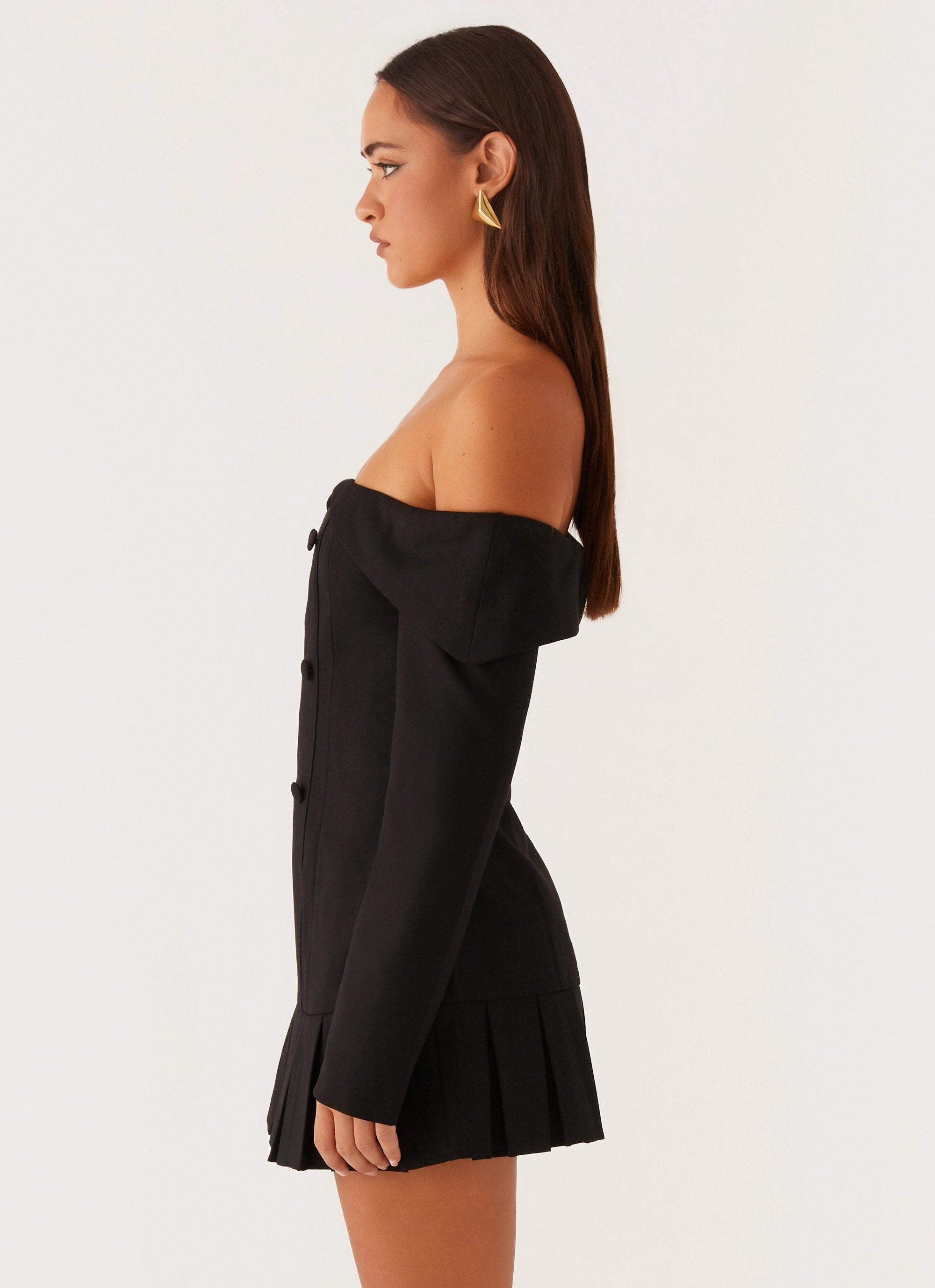 Tarlisha Off Shoulder Long Sleeve Mini Dress - Black Chic and Flattering Morning Glow