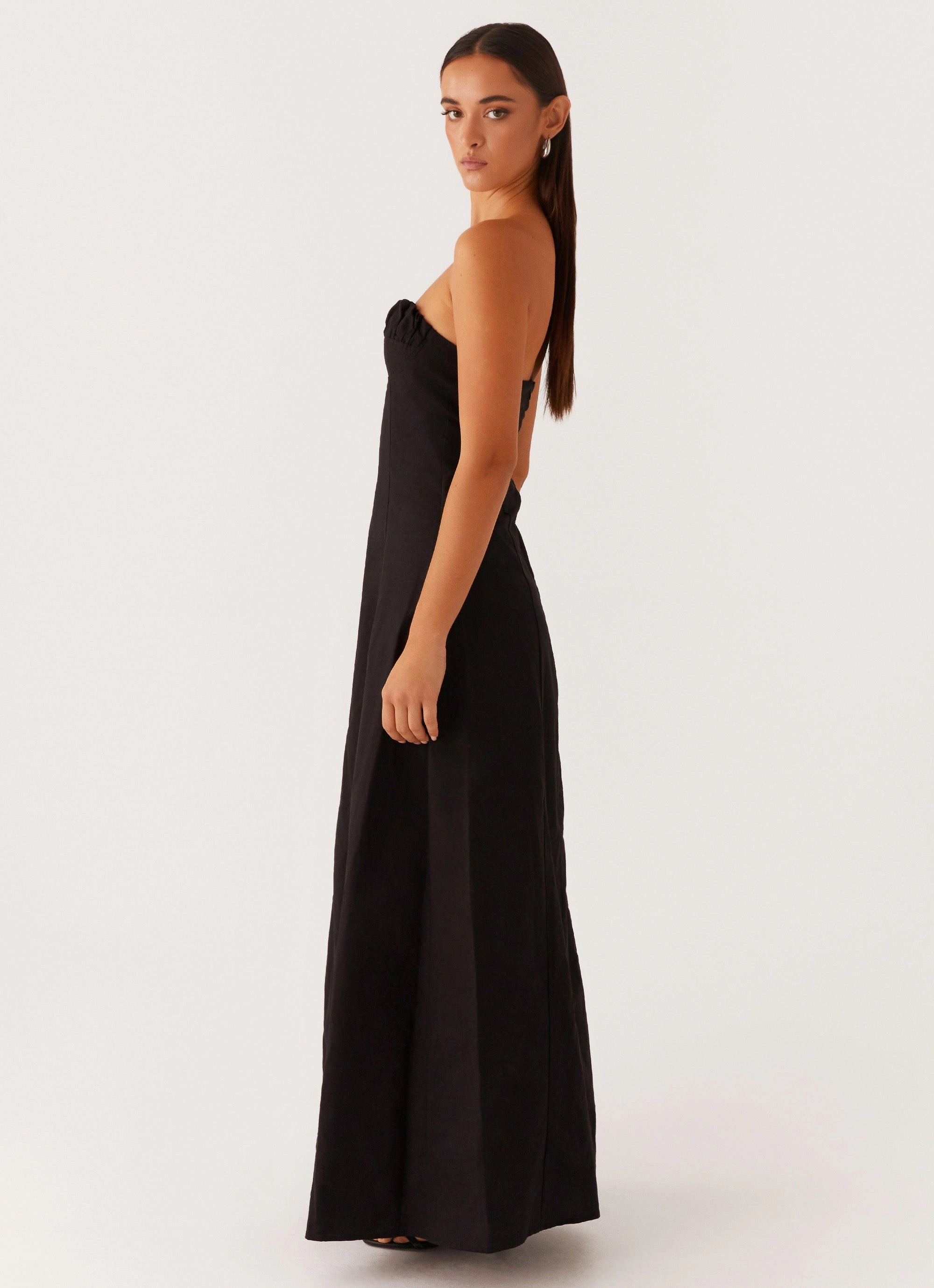 Tayla Linen Maxi Dress - Black Comfortable Waist Office Tone