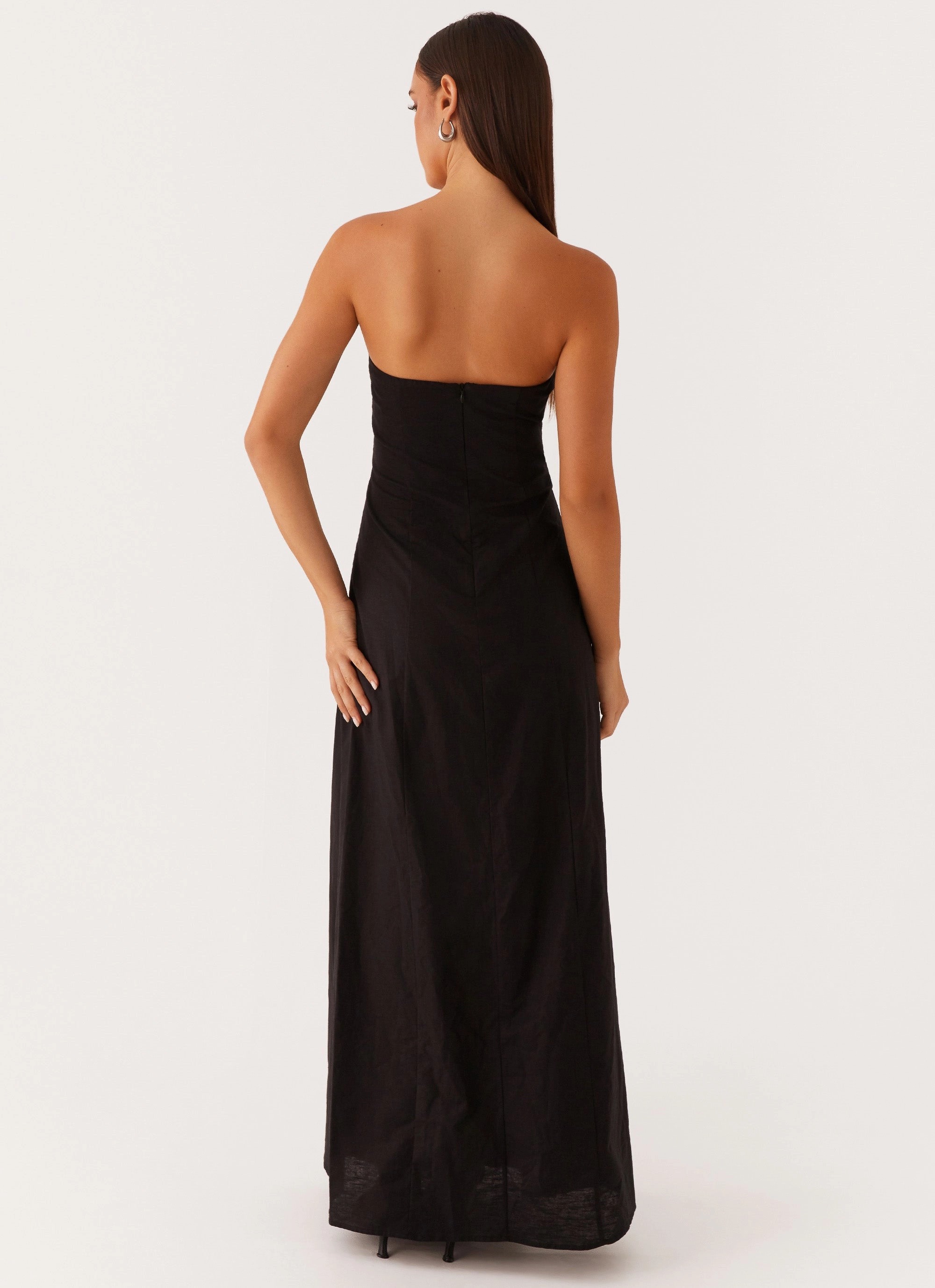 Button Accent Tayla Linen Maxi Dress - Black