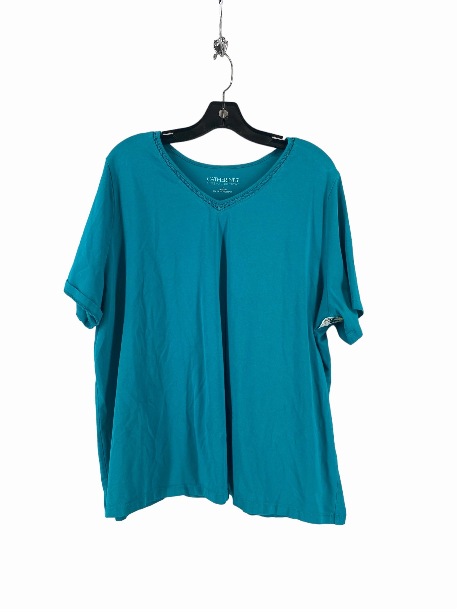 Anti Odor Treatment Teal Top Short Sleeve Basic Catherines, Size 1x