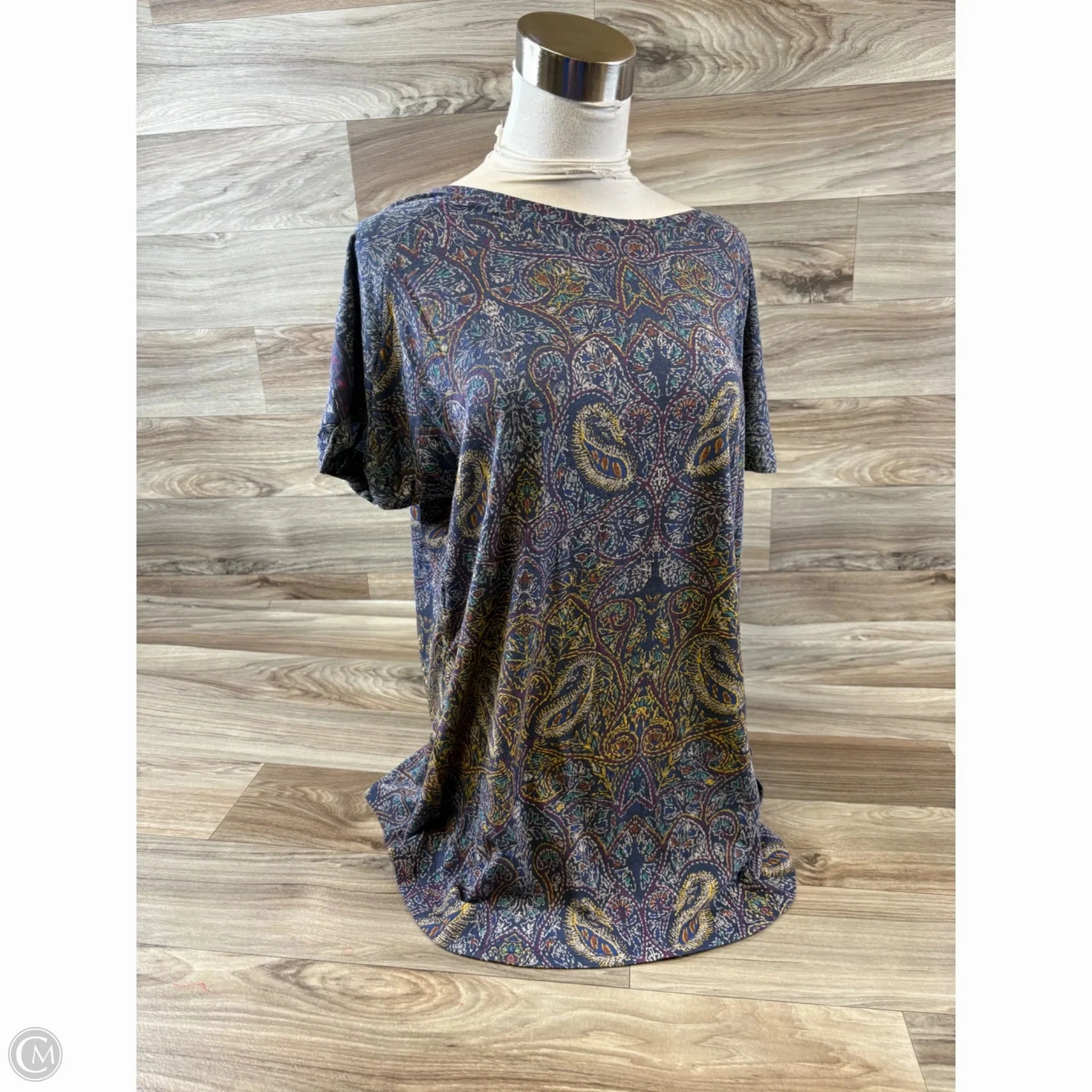 Top Short Sleeve By Lucky Brand In Blue & Yellow, Size: 1x Job Interview Urban Streetwear