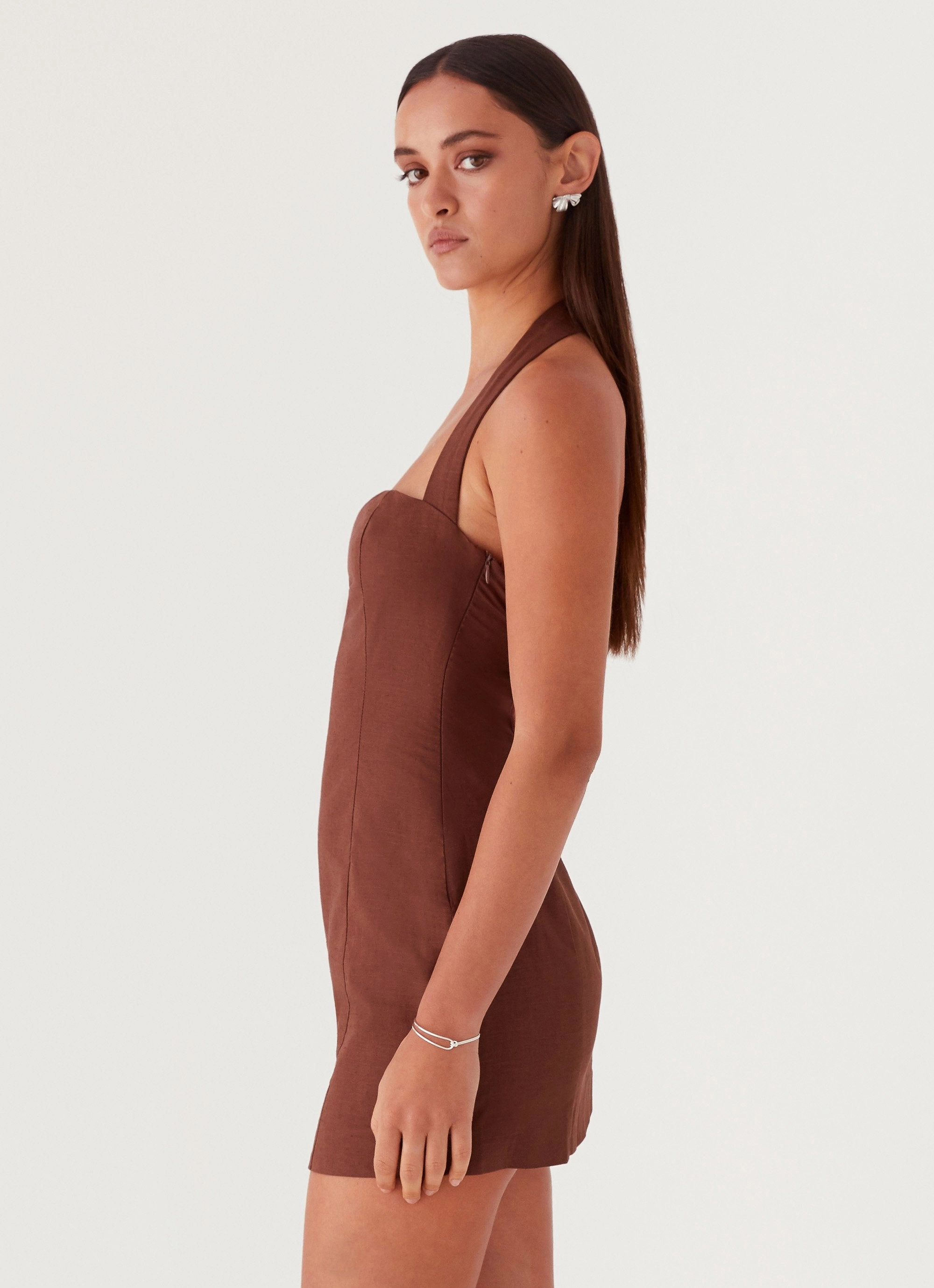Versatile Edge Julianna Linen Mini Dress - Chocolate