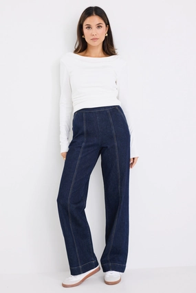 Imperial Indigo Flat Front Wide Leg Jean Form Fit Comfort
