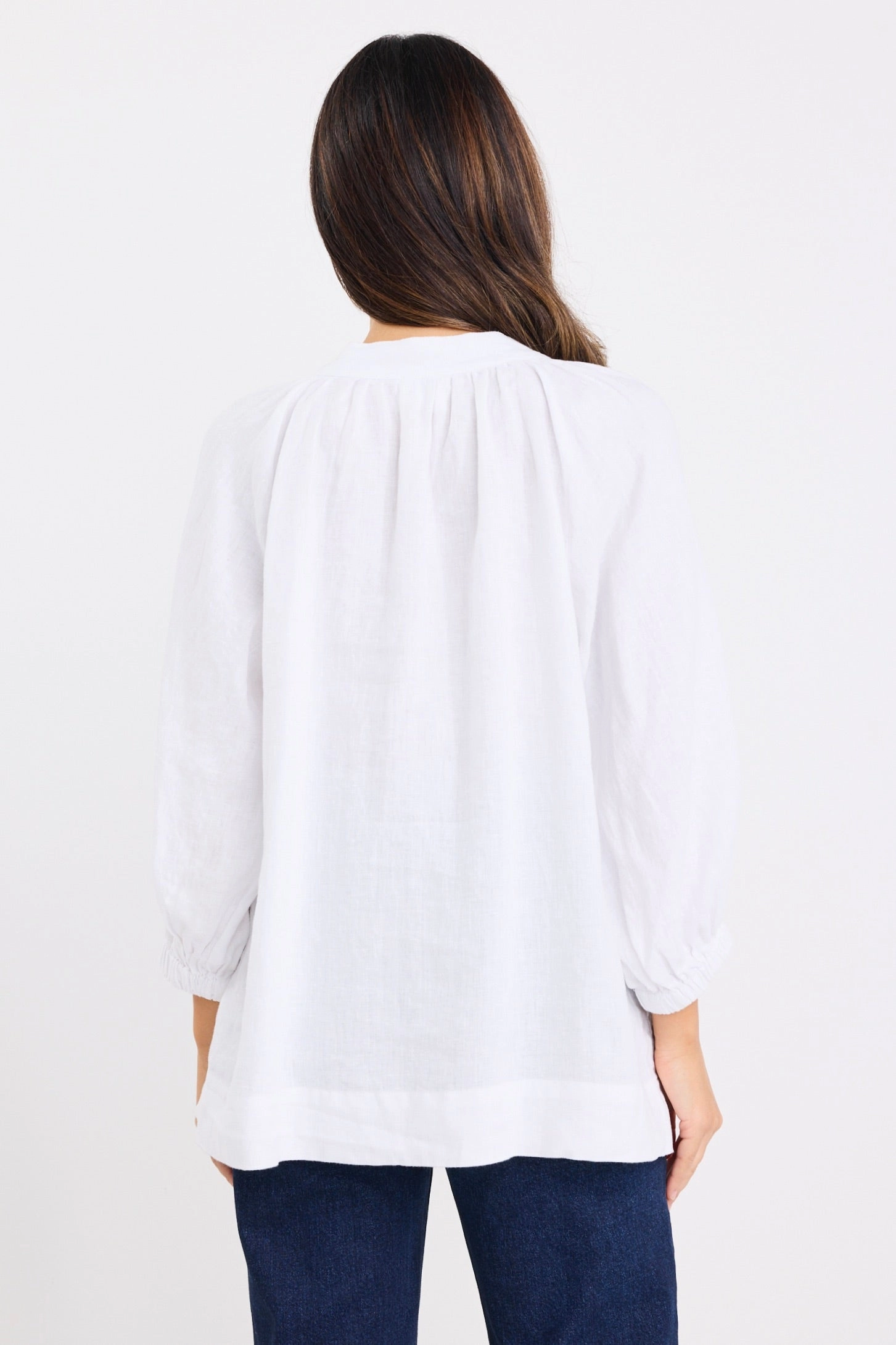 Restoration White Linen Button Front Mid Sleeve Blouse Lightweight Material NoSlip Grip