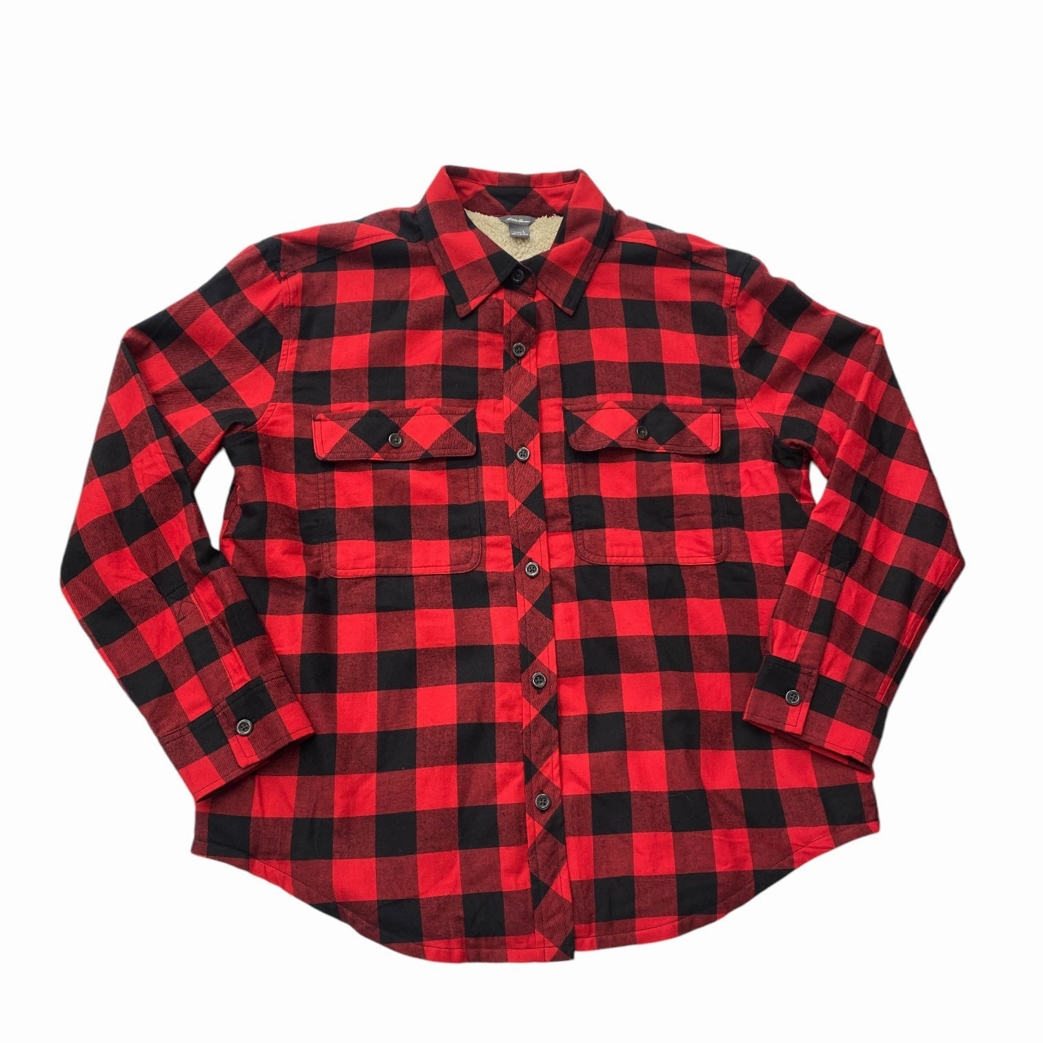 Jacket Shirt By Eddie Bauer In Plaid Pattern, Size: L Casual Style Lightweight Fabric