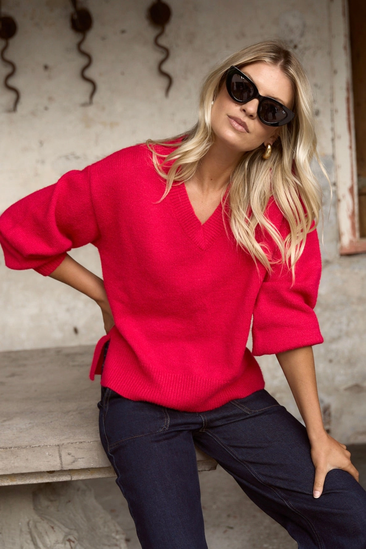 Harvest Red V Neck Knit Jumper air mobile construction