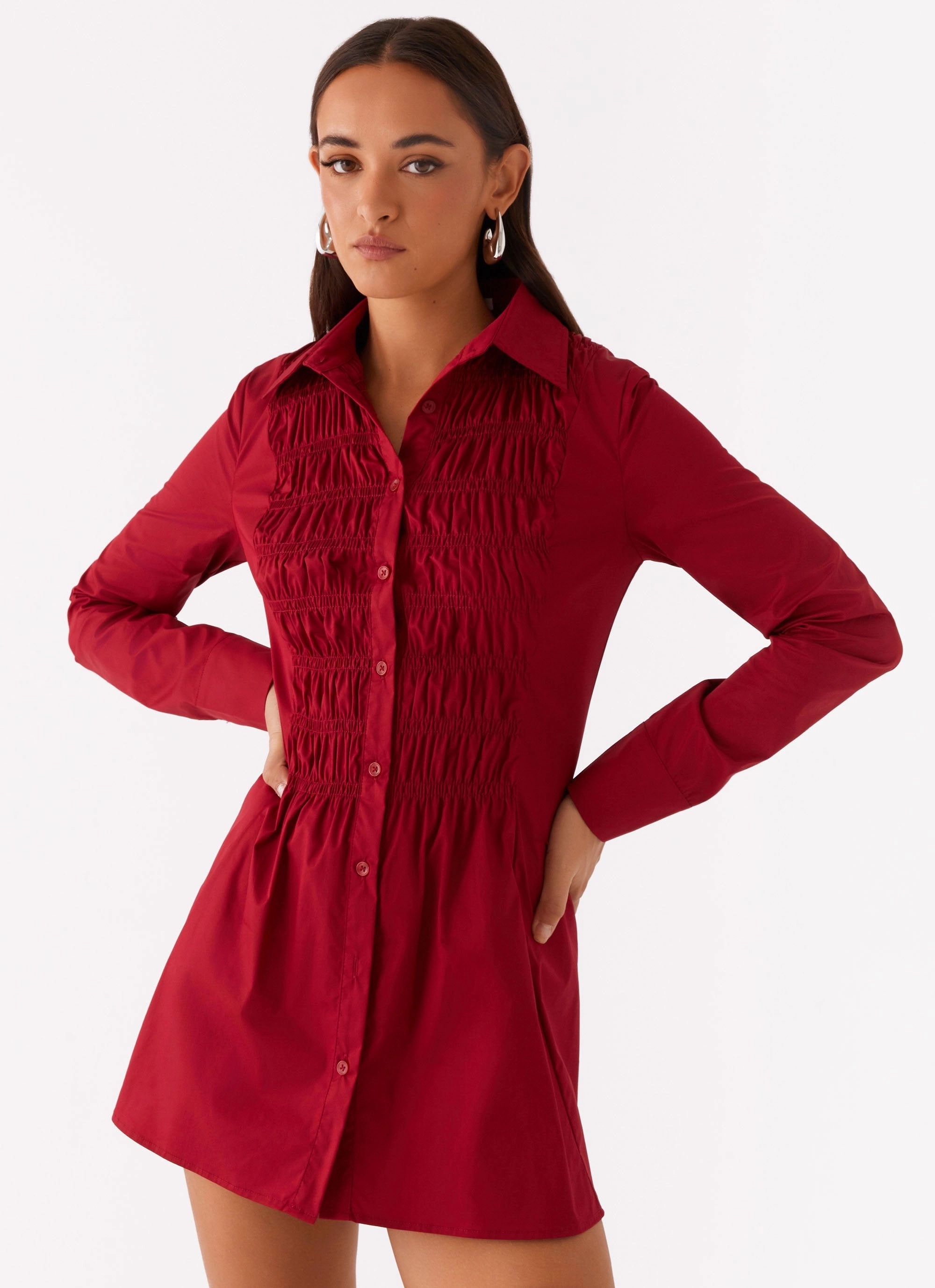 single wear Tessie Shirred Shirt Dress - Rhubarb