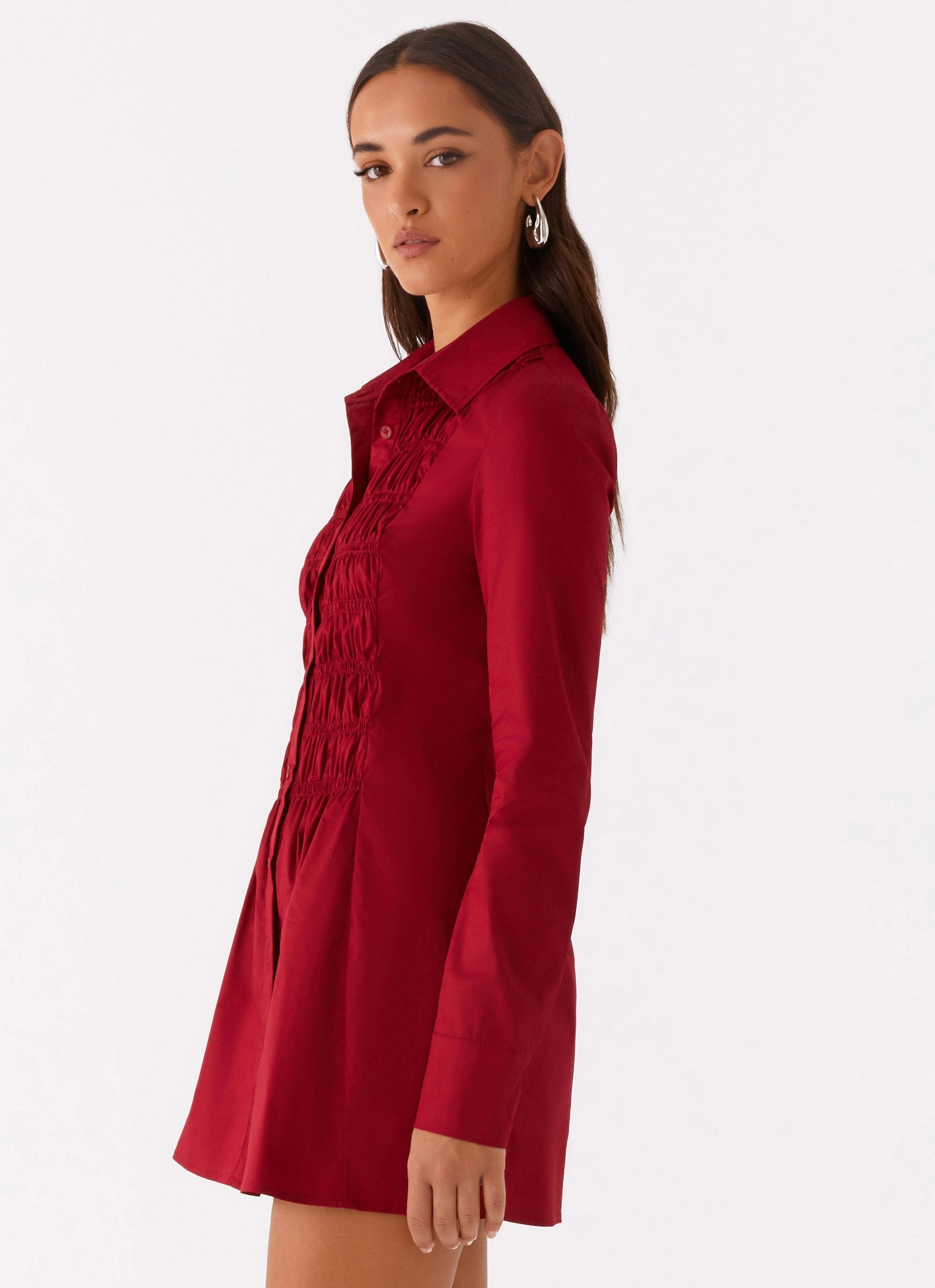 Tessie Shirred Shirt Dress - Rhubarb Pleated-Skirt