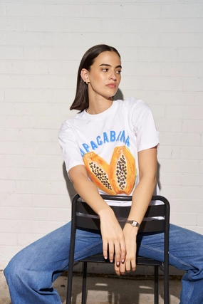 Copacabana White Fruit Print Oversized Tee TwillWeave