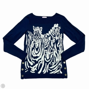 Classic Crew Neck Sweater Designer By Lilly Pulitzer In Blue & White, Size: M
