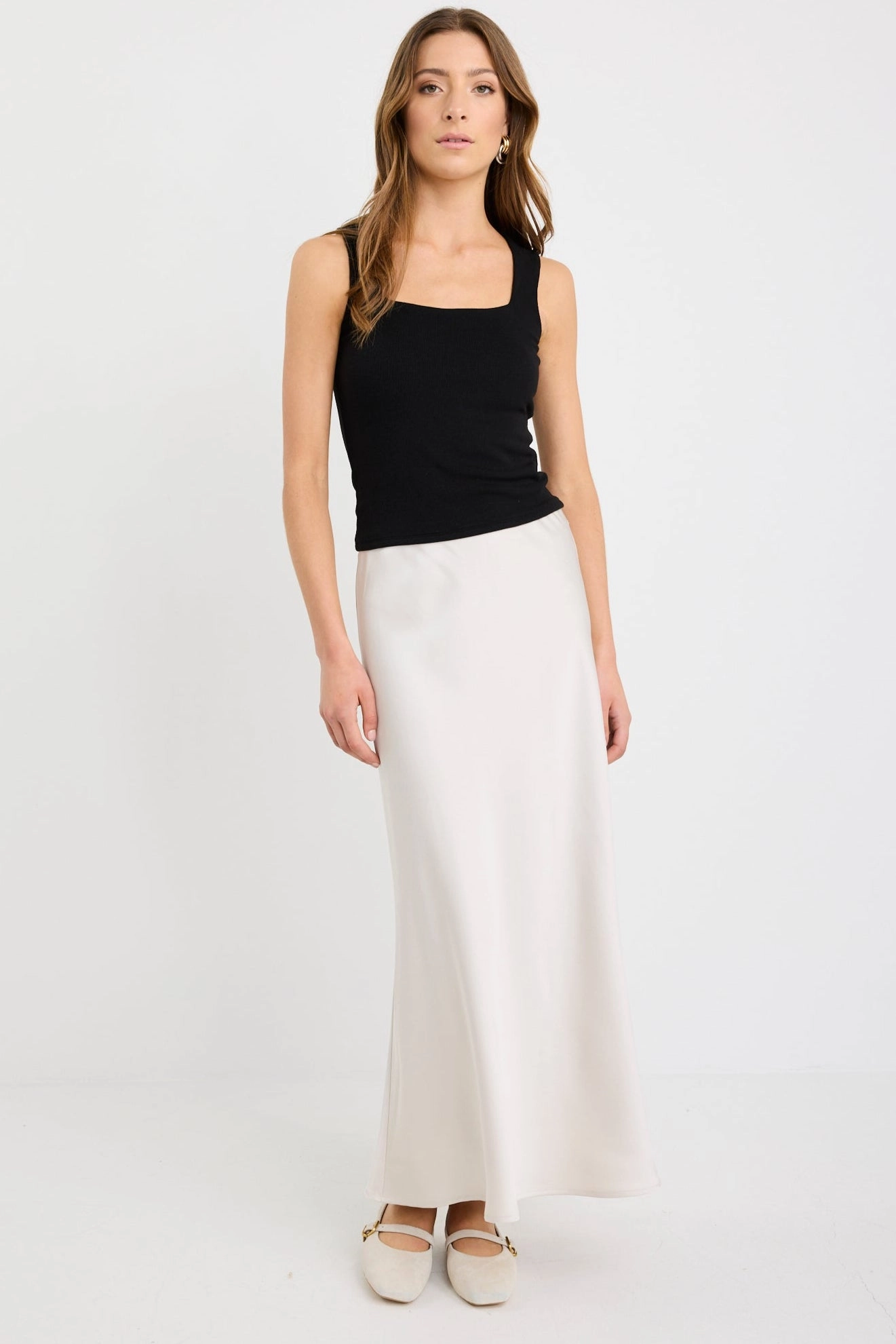 Subtle Shimmer Prodigy Pearl Satin Bias Maxi Skirt