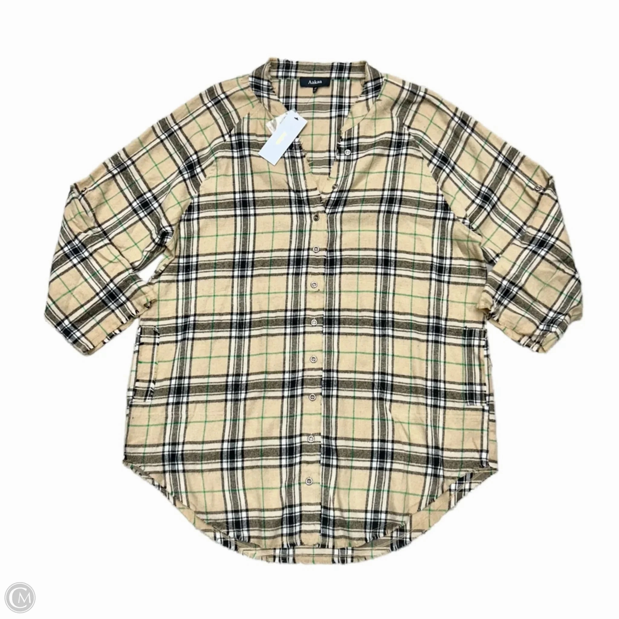 Jacket Shirt By Aakaa In Brown & Green, Size: M Wrinkle Free Fabric