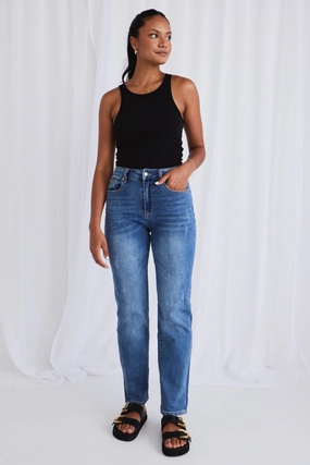 QuickReleaseFastenings Ridge Mid Blue Slim Straight Mid Rise Jean