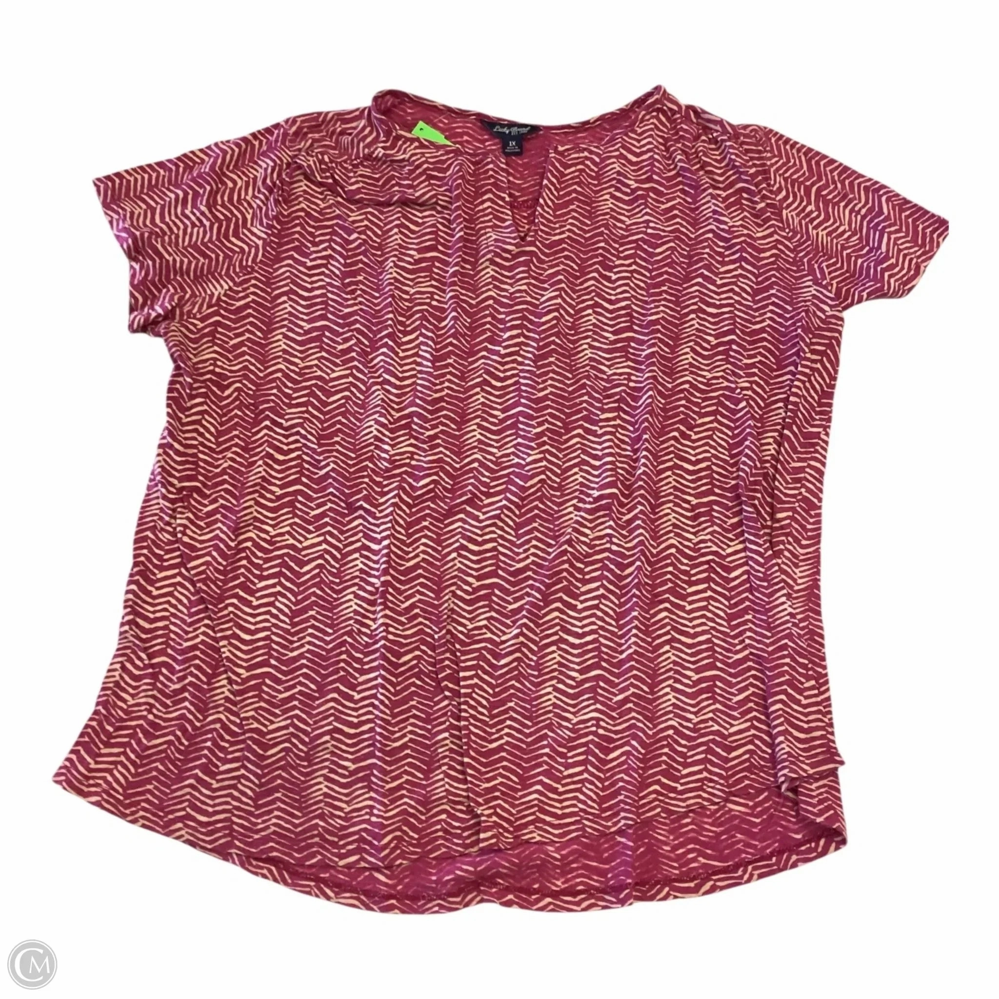 ReinforcedNeckline Elastic Fit Top Short Sleeve By Lucky Brand In Pink, Size: 1x