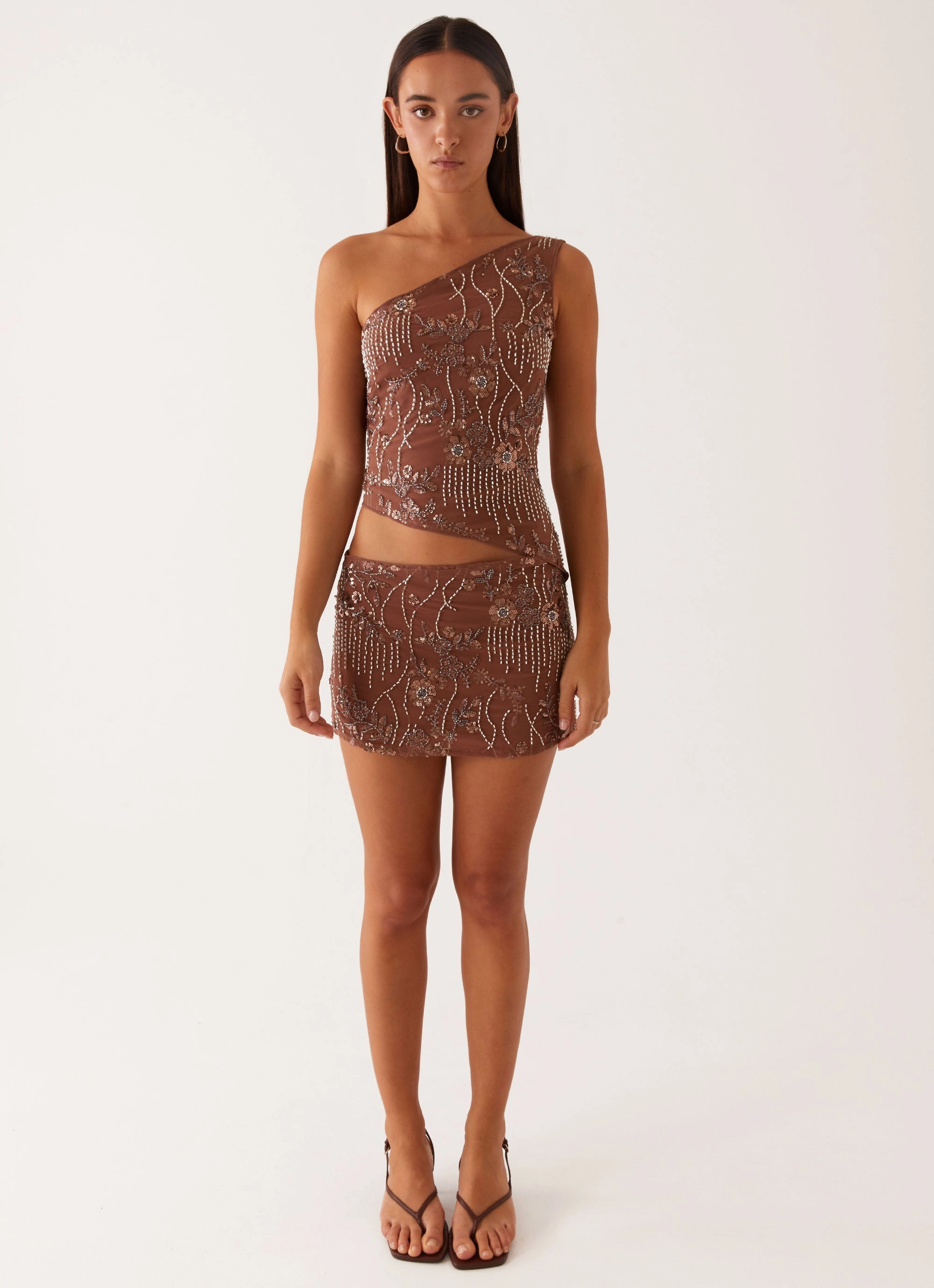 Through The Night One Shoulder Mini Dress - Chocolate Minimal Curve SmoothEdgeFinish