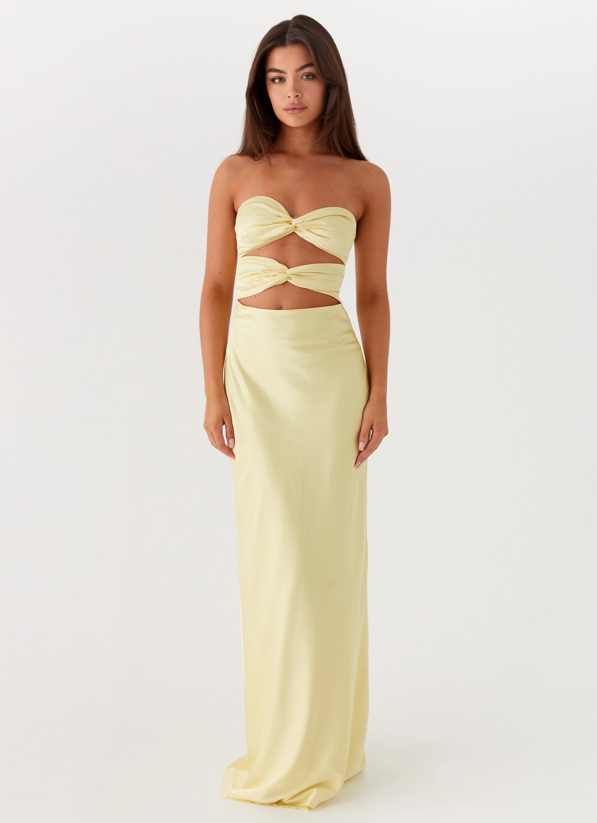 Pleated design Tianna Strapless Maxi Dress - Yellow