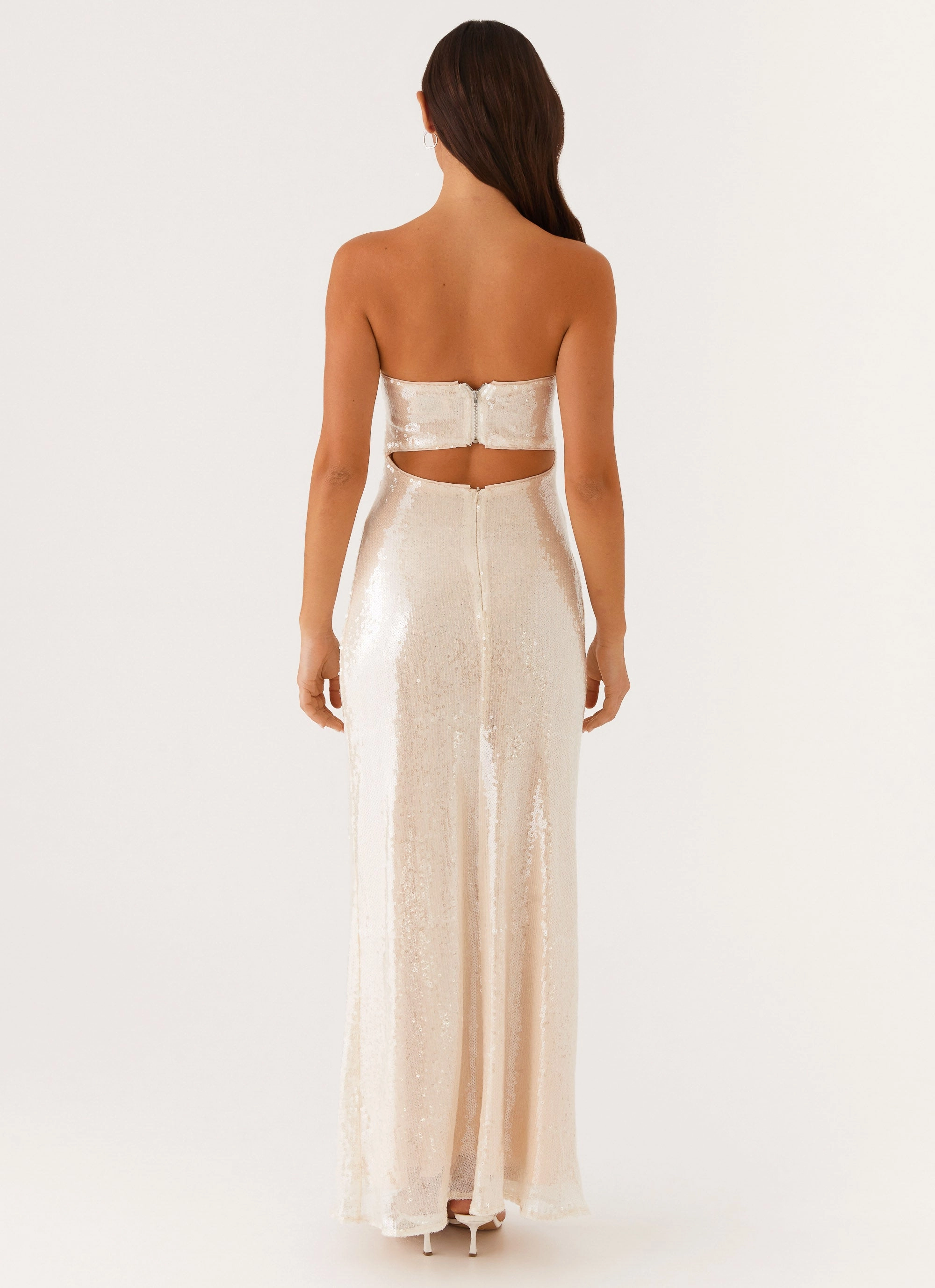 Tianna Strapless Sequin Maxi Dress - Ivory Ruffle-Detail