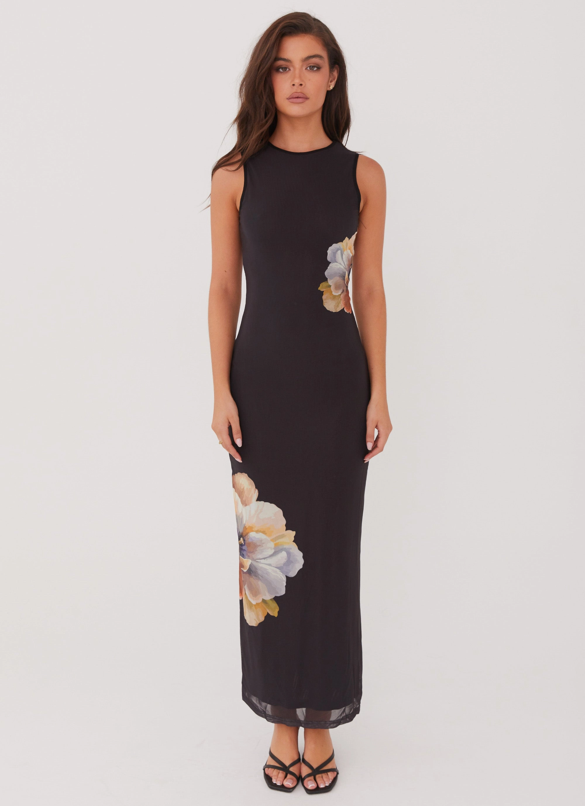 Perfectly Fit Look Elegant Appearance Side Effects Mesh Maxi Dress - Black Orchid