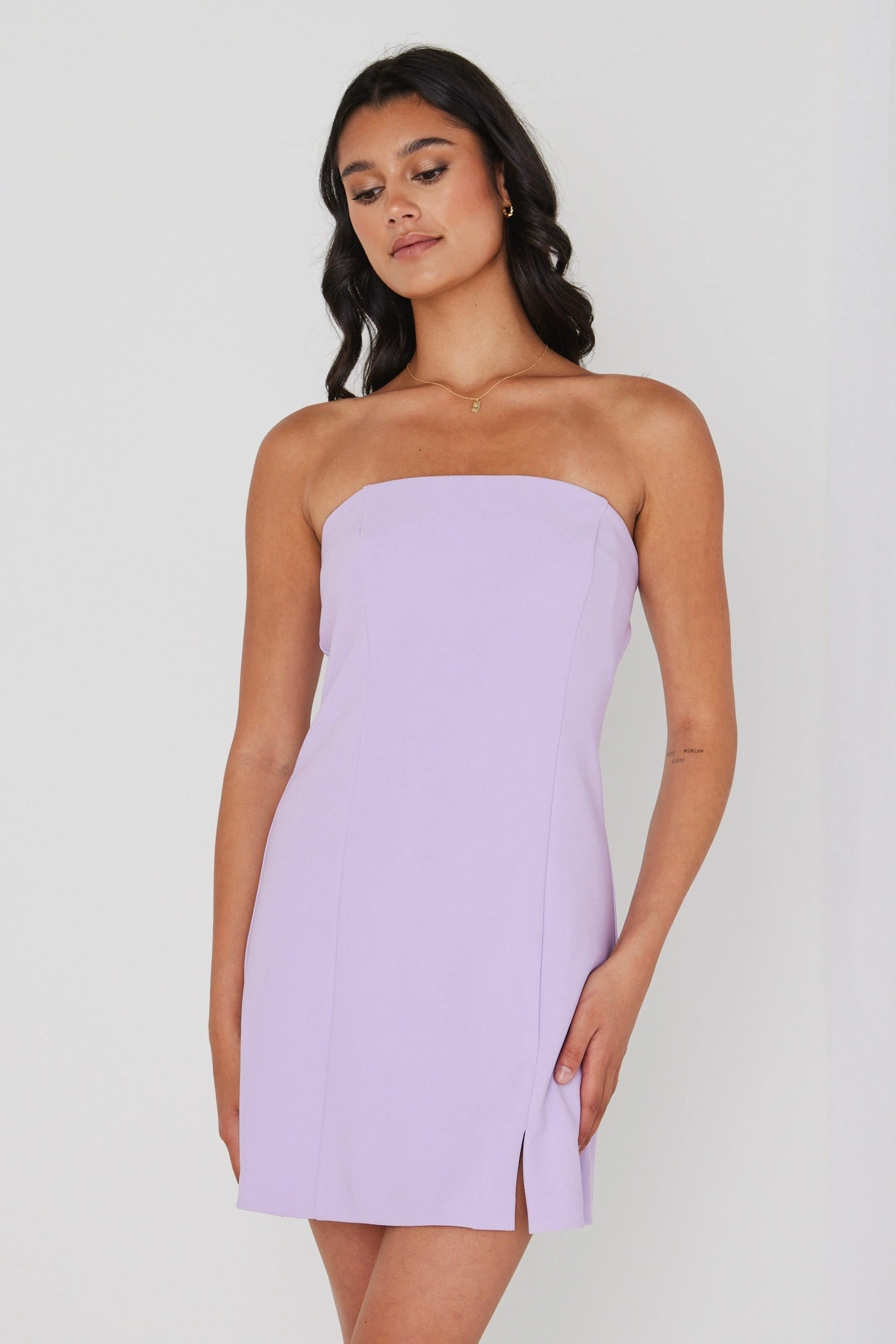 Delicate Finish Tijuana Lilac Structured Removeable Strap Mini Dress