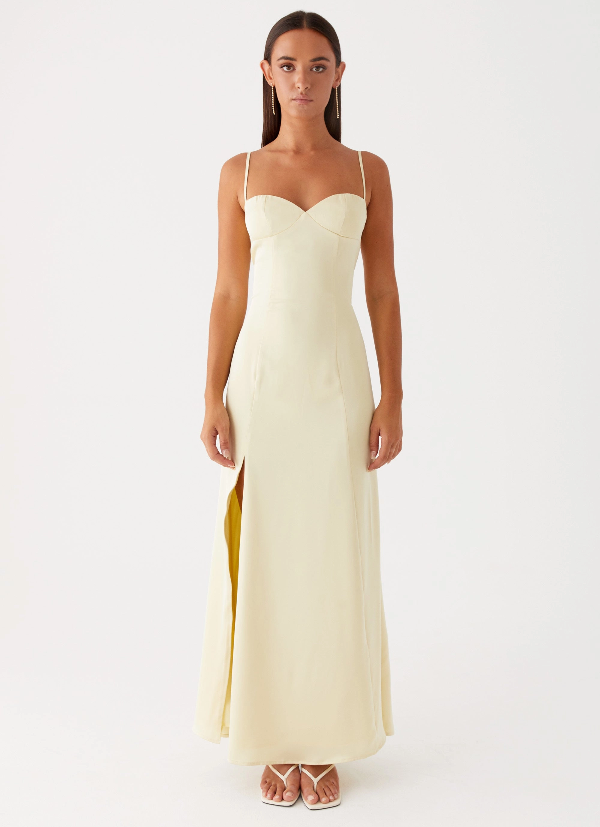 Elegant Waist Fit Chic Tailoring Miss Bloom Maxi Dress - Lemon