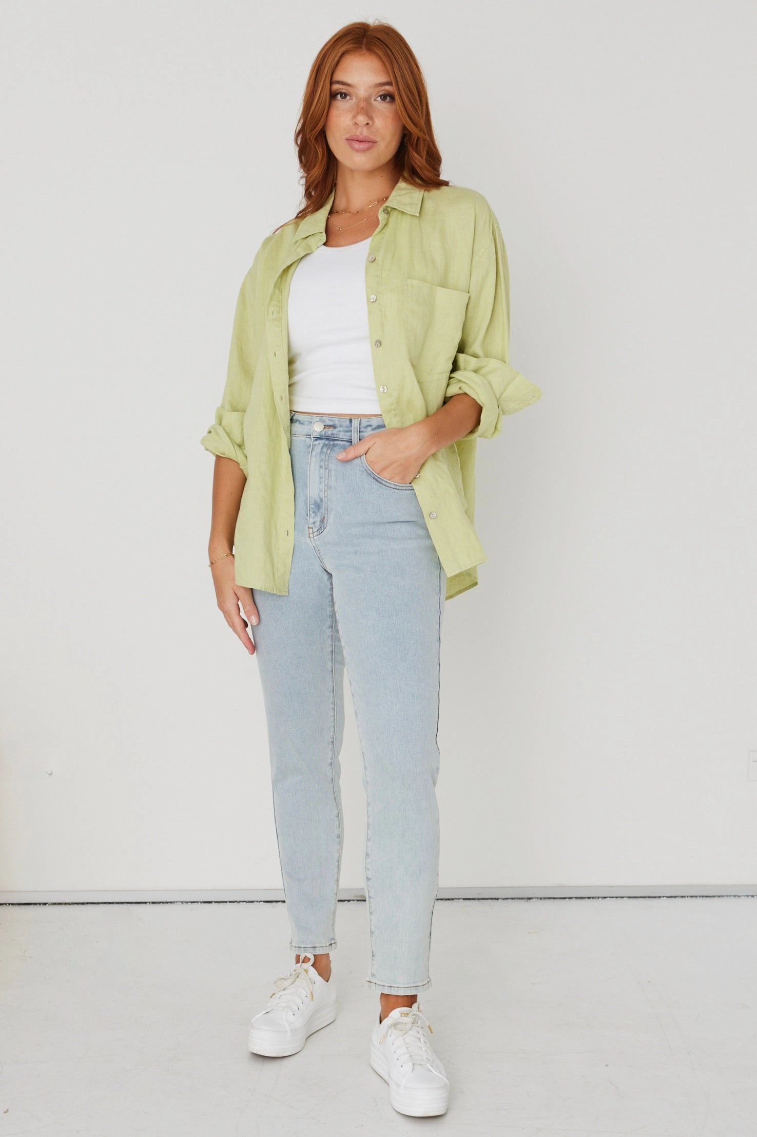 Wear Resistant Fabric Tommy Acid Wash High Waist Straight Leg Jean