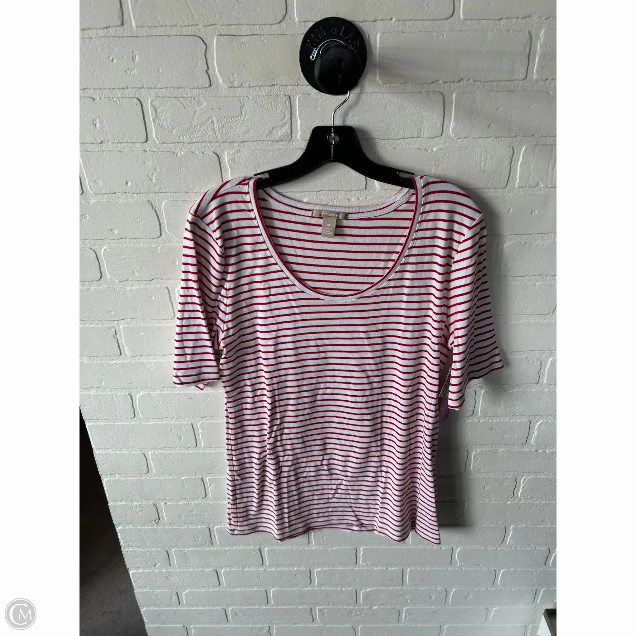 Top Short Sleeve Basic By Banana Republic In Red & White, Size: Xl Washable fabric Weekend Smart Look