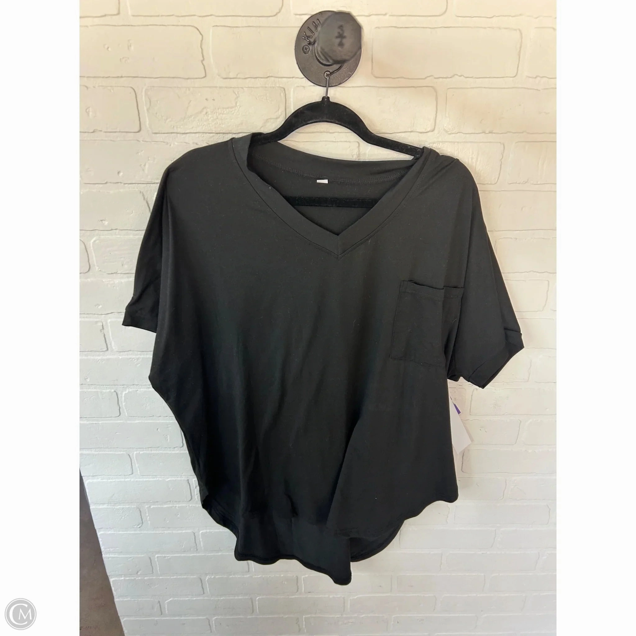 Soft Wearable Laser Cut Edges Top Short Sleeve Basic By Cme In Black, Size: 3x