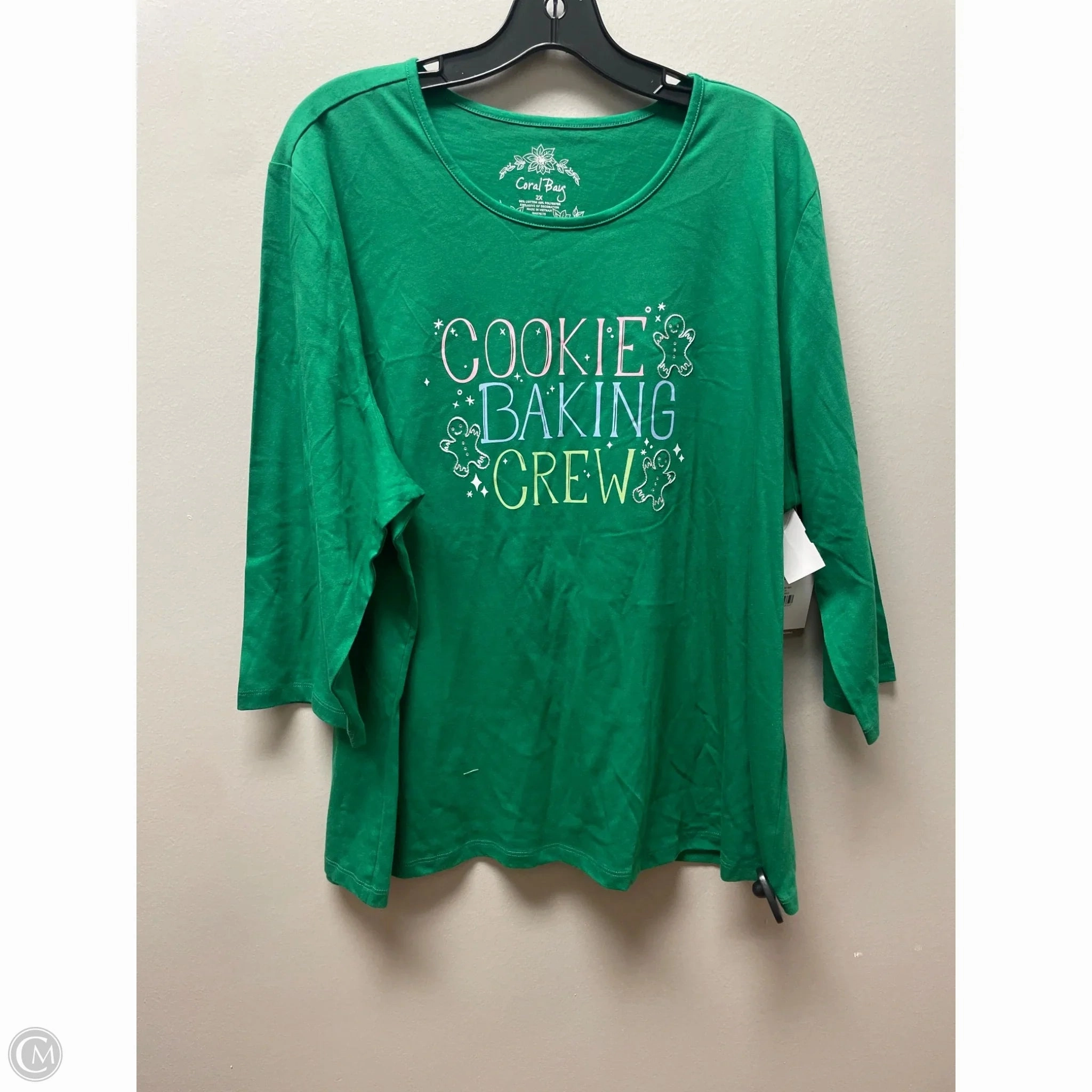 All-Season Comfort Wear Top Short Sleeve Basic By Coral Bay In Green, Size: 2x