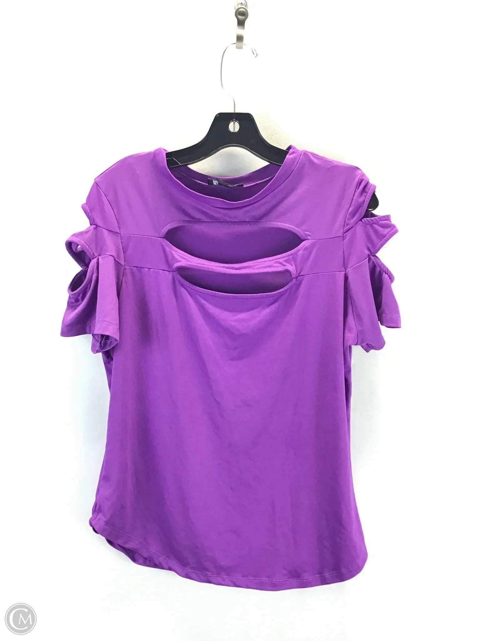 Leather combination Silk combination Top Short Sleeve Basic By Rouge In Purple, Size: 1x