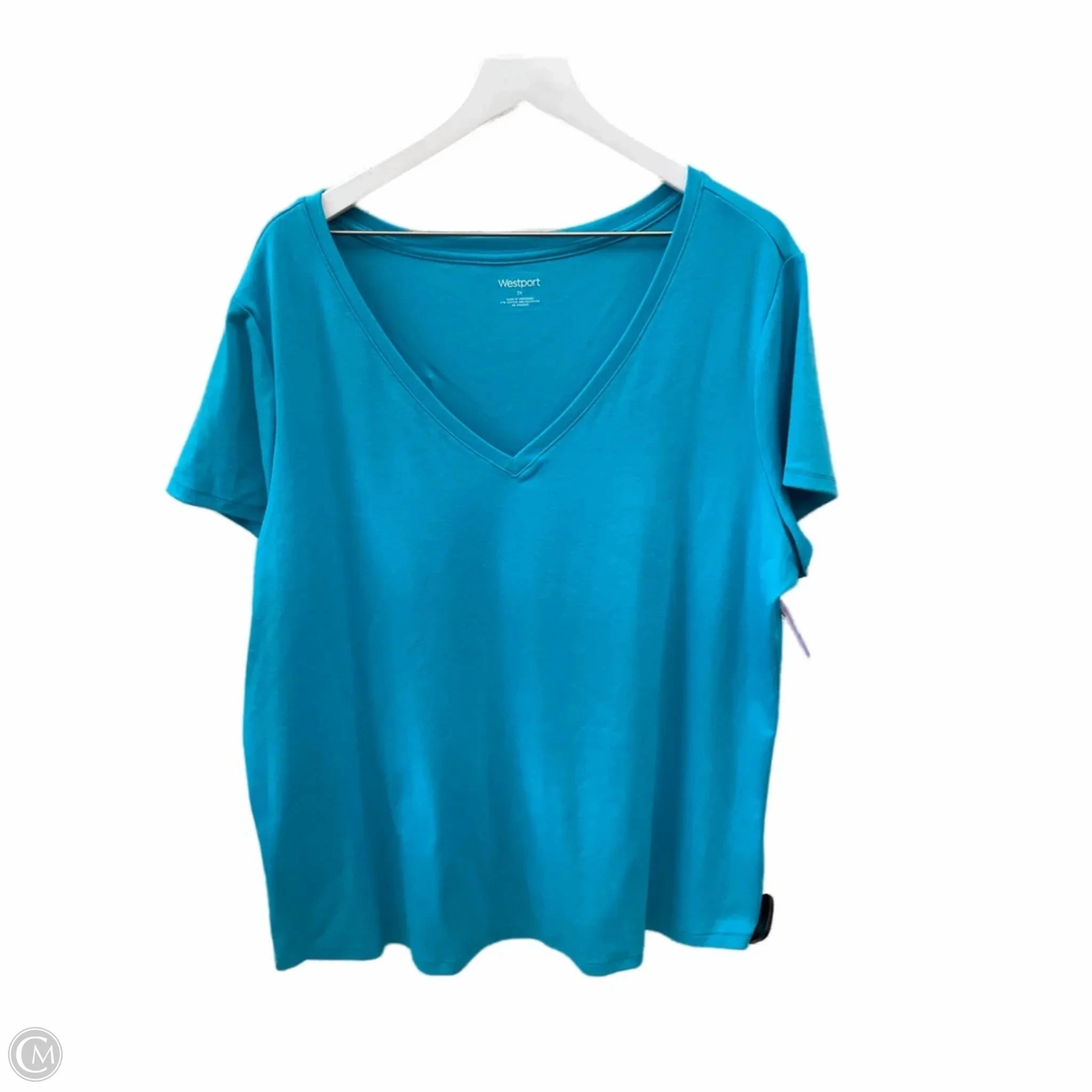Top Short Sleeve Basic By Westport In Blue, Size: 3x Performance Stretch
