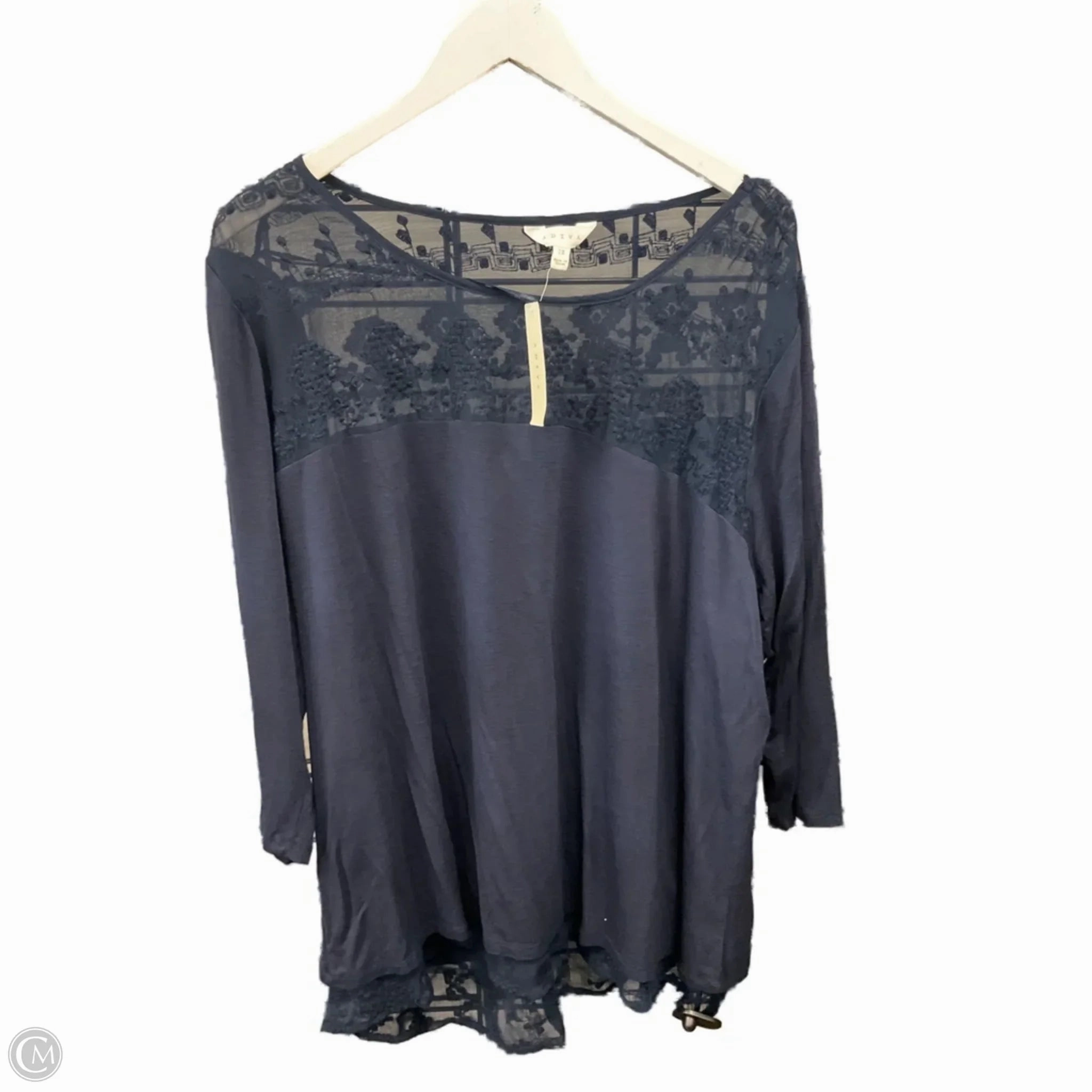 Top Short Sleeve By Adiva In Navy, Size: 2x Timeless Appeal